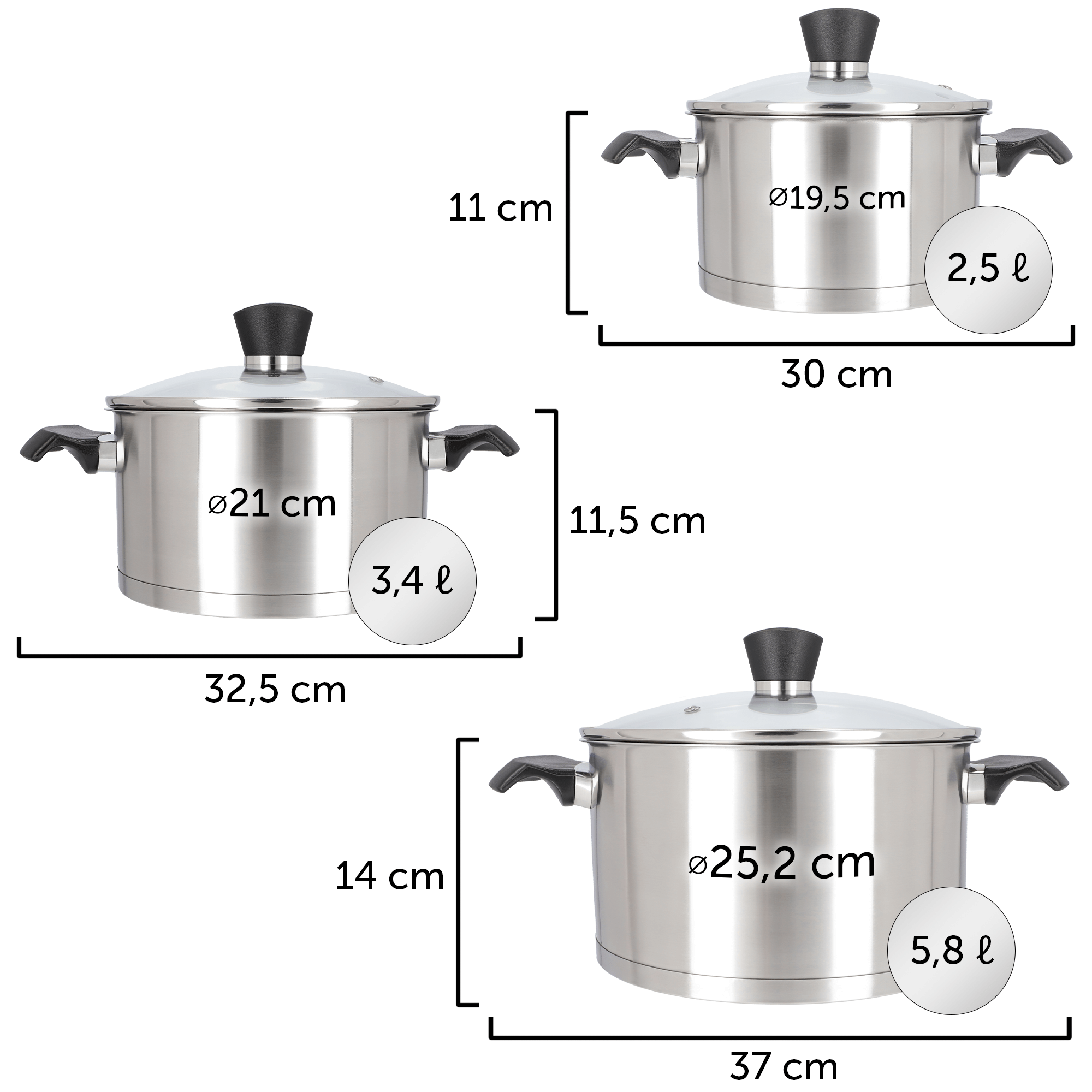 Komplet garnków 2,5L + 3,4L +5,8L