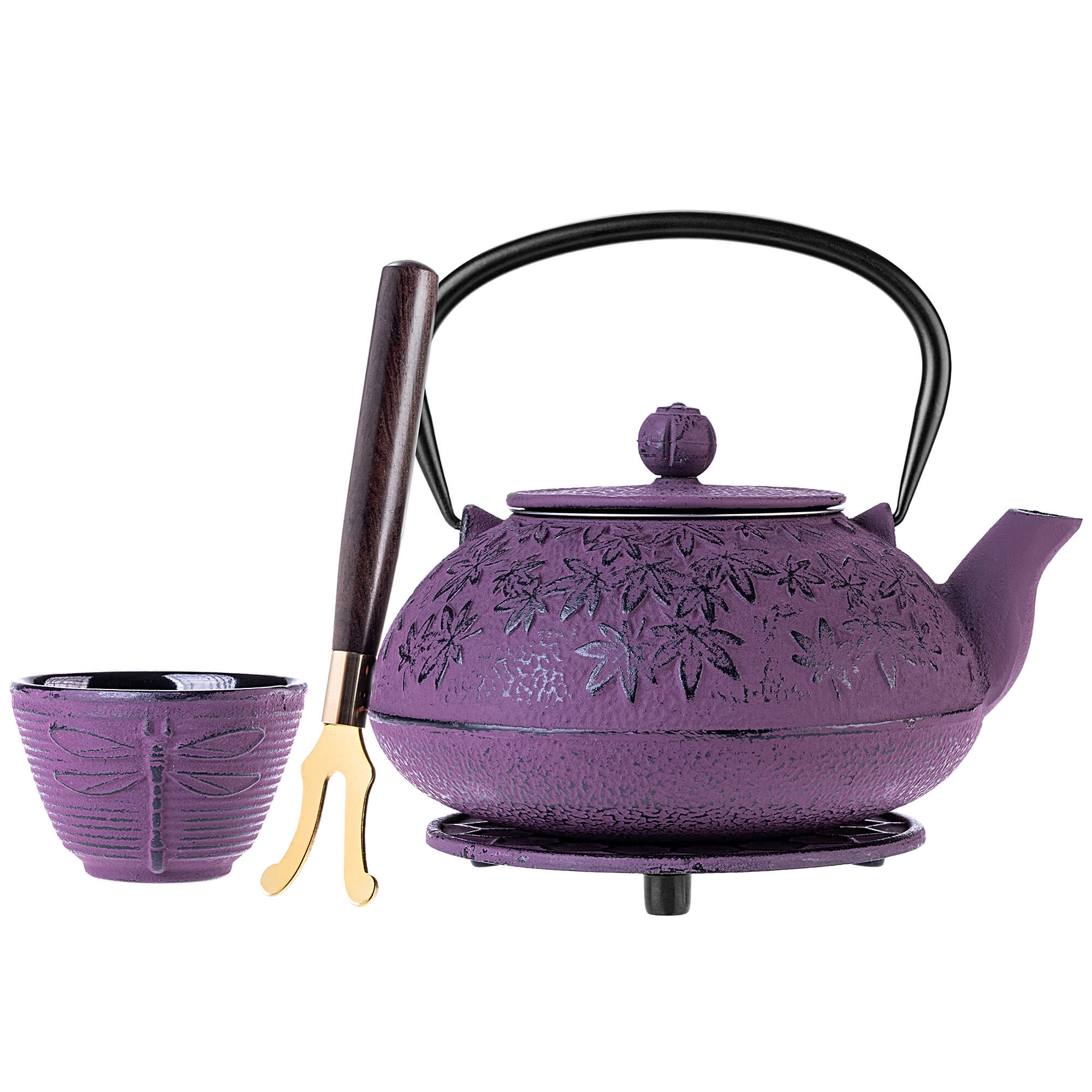 Czajnik żeliwny z czarkami i zaparzaczem Genua fioletowy