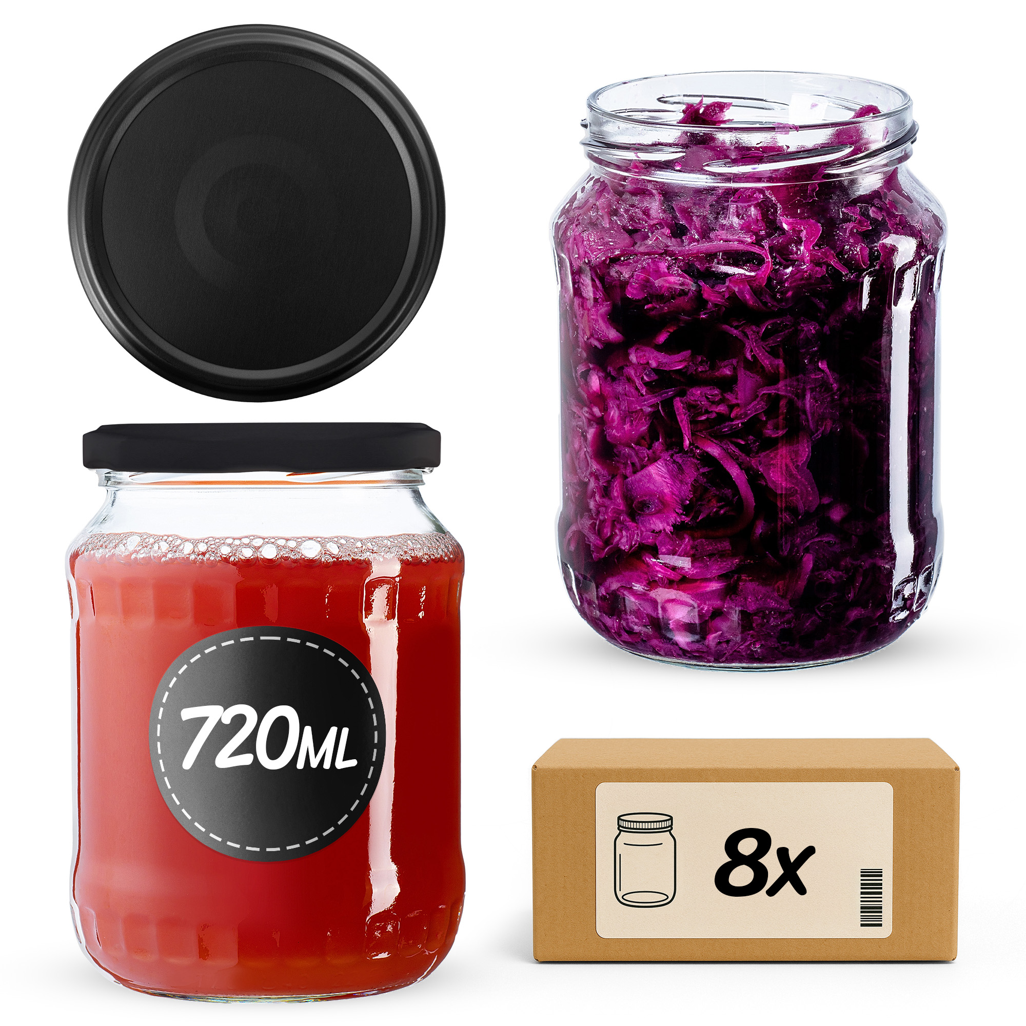 Słoiki na przetwory Jukka 720ml fi82mm 8szt + wieczko Czarny mat