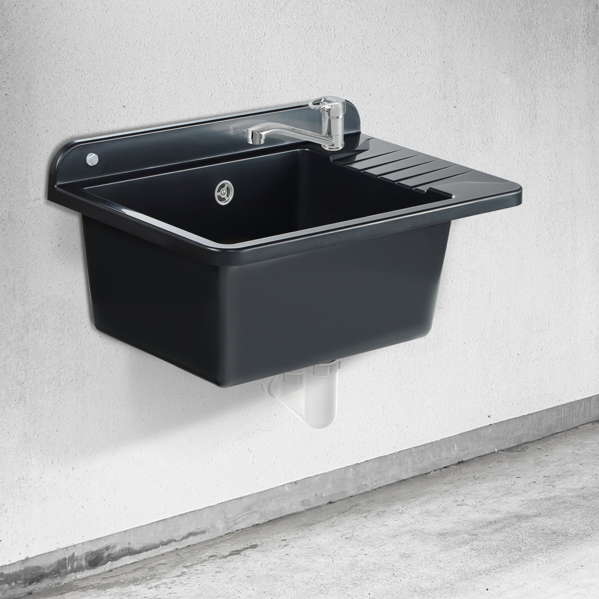 Zlew gospodarczy Gospo z baterią stojącą, czarny