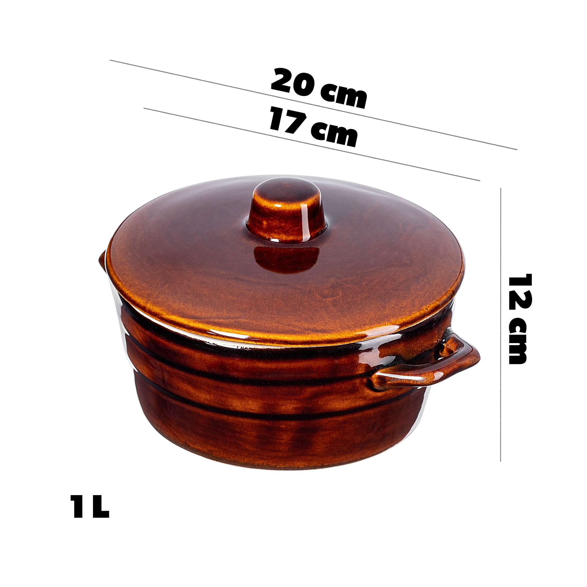 Garnek kamionkowy Athena 1L, 12cm z pokrywką