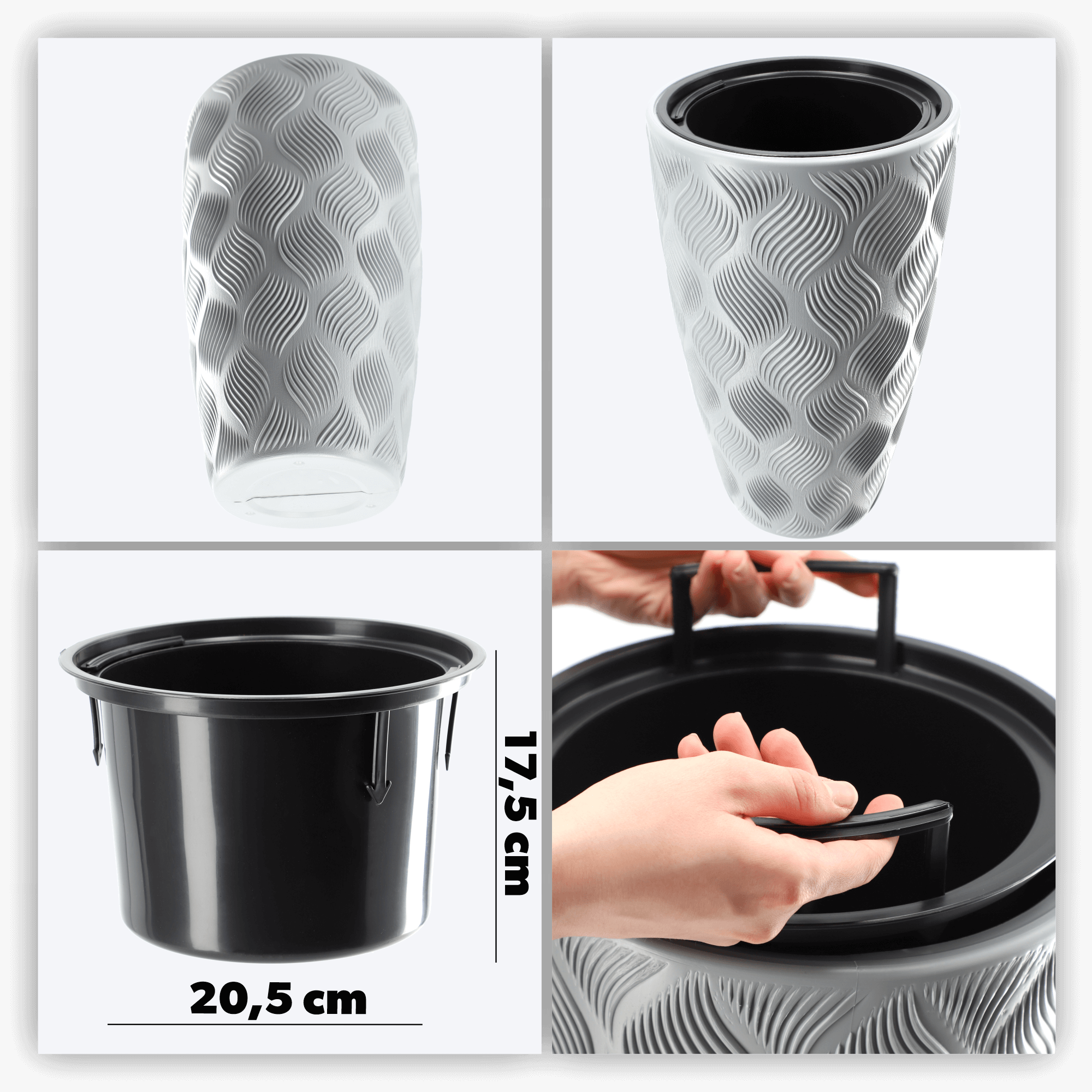 Donica na kwiaty z wkładem wysoka Jesi 30 cm, platyna