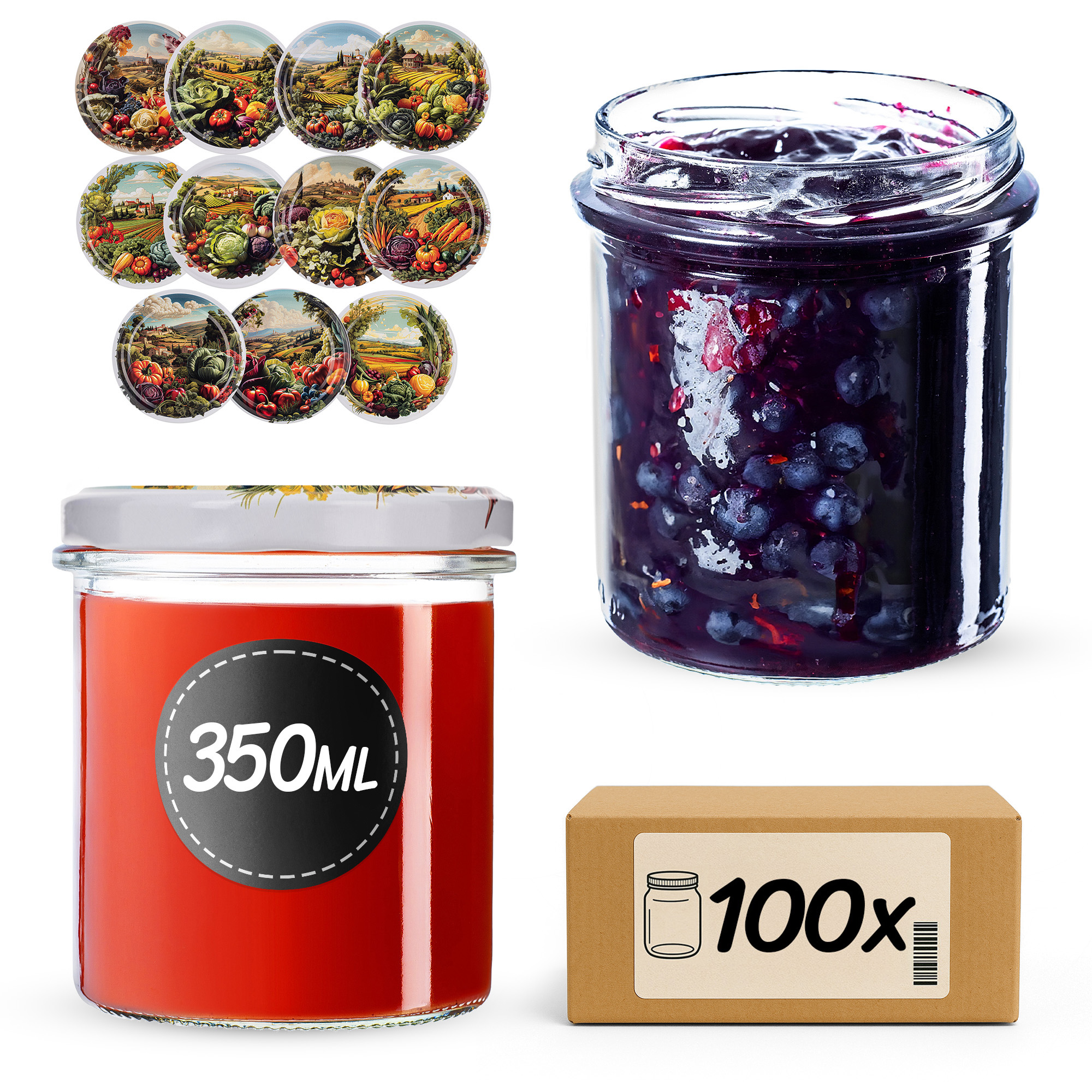 Słoiki na przetwory Avila 350ml fi82mm 100szt + wieczko Warzywa mix