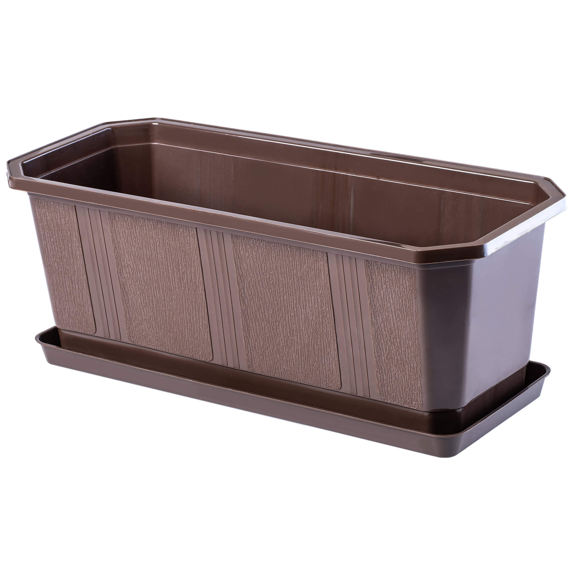 Doniczka balkonowa z podstawką Trani 40 cm, brąz