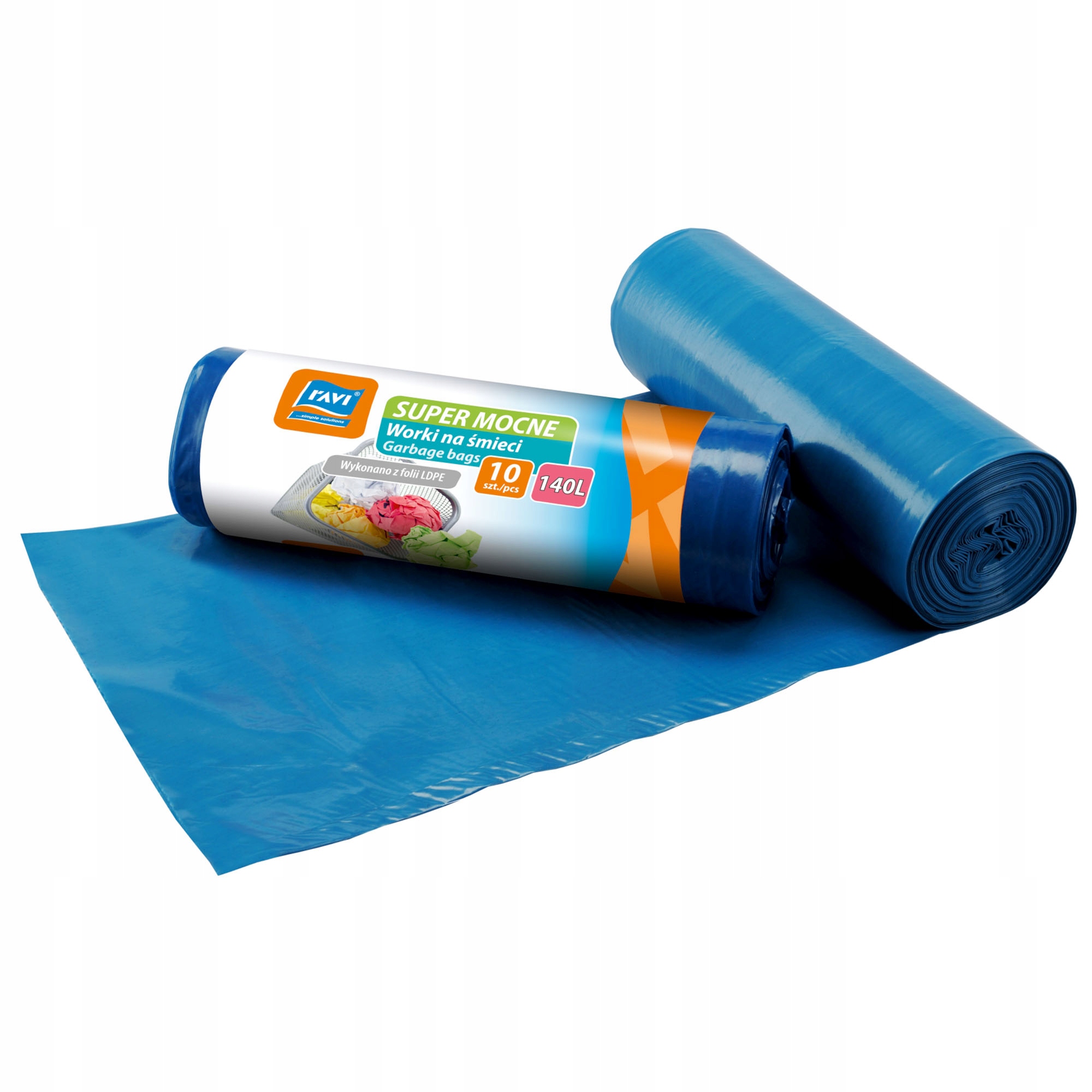 Worki na śmieci Ravi Super Mocne LDPE 140L, 10 szt.