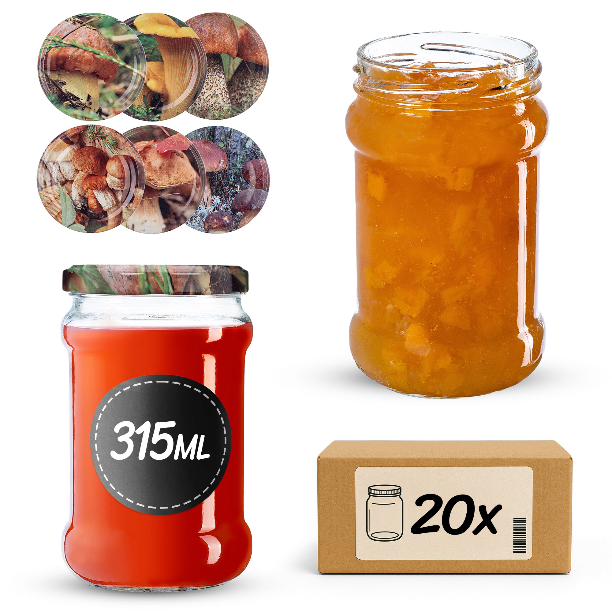 Słoiki na przetwory Seno 315ml fi66mm 20szt + wieczko Grzyby mix