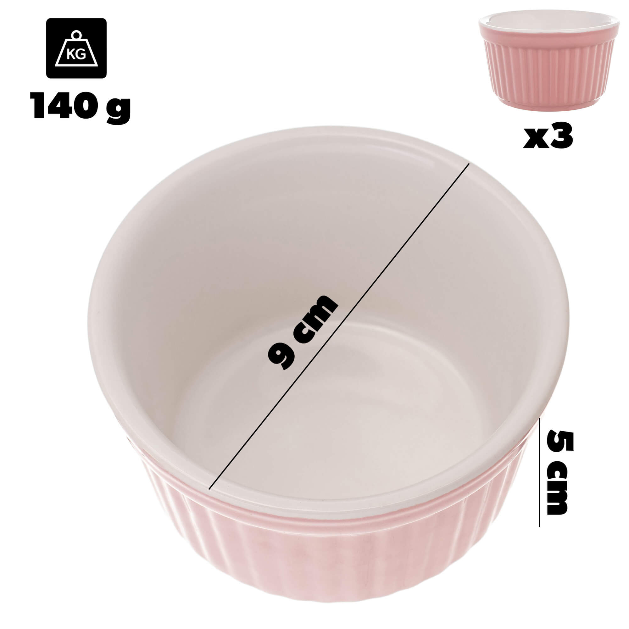 Naczynie ceramiczne do zapiekania Maes 9 x 5 cm różowe 3 szt.