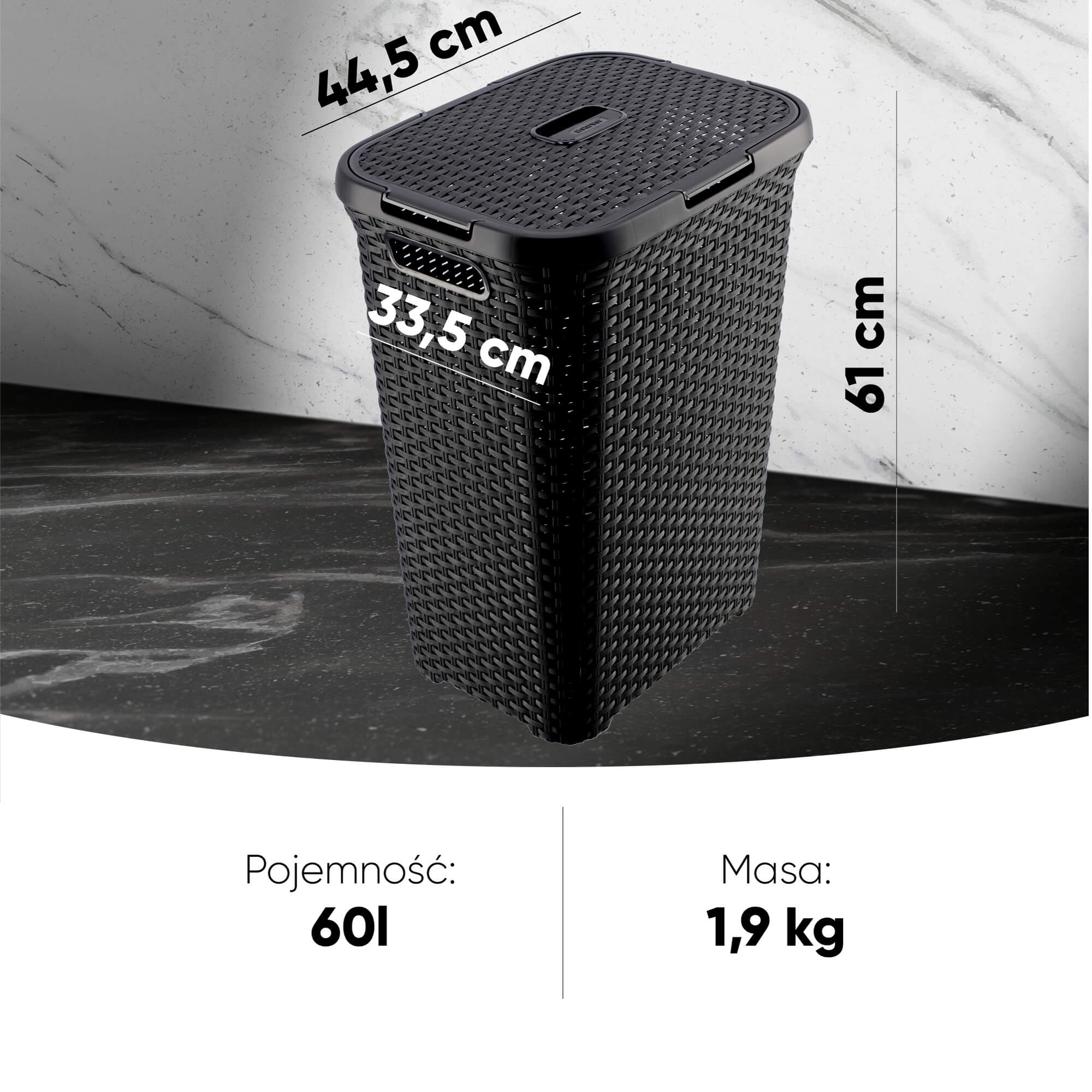 Kosz z pokrywą Curver Natural Style 60L grafitowy