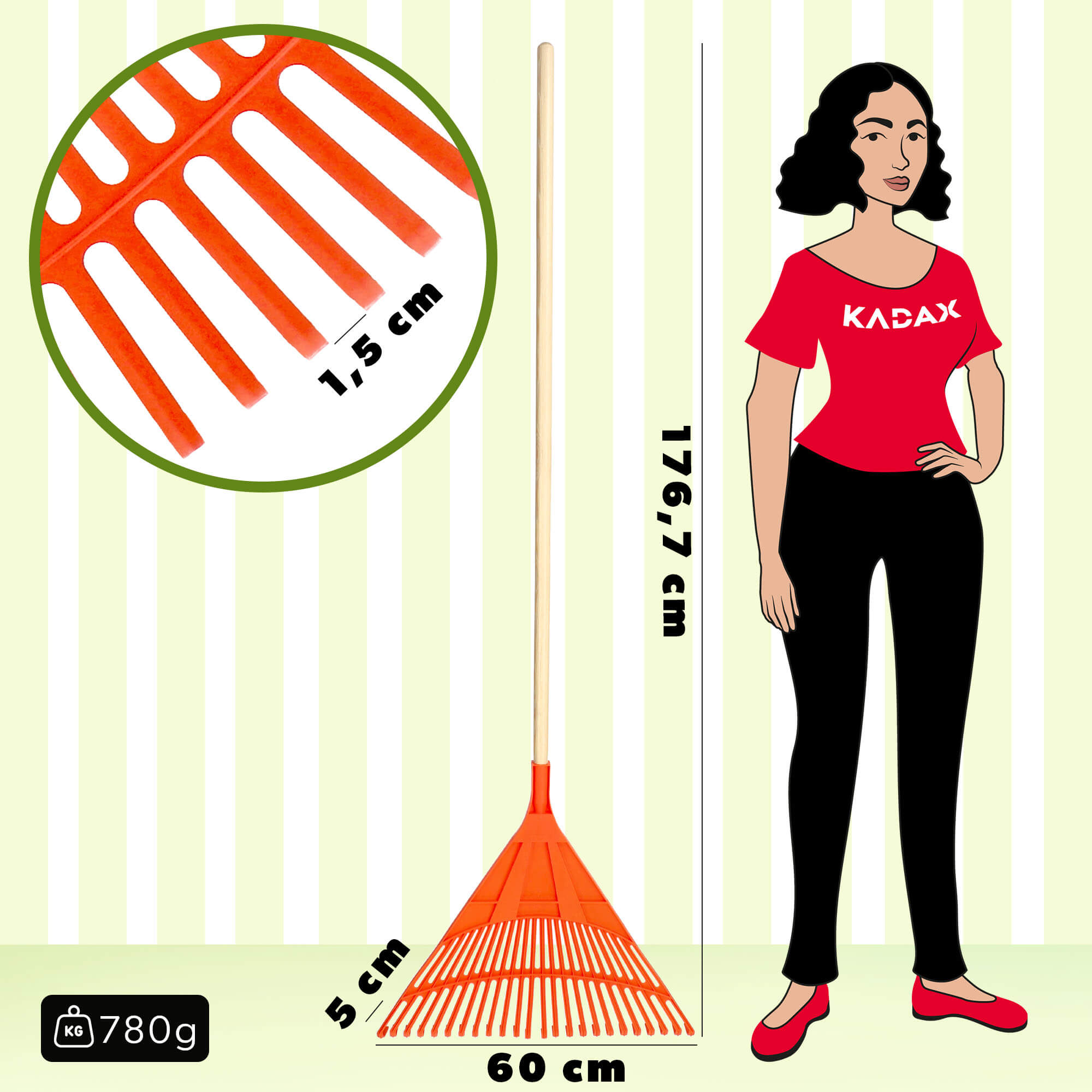 Grabie do liści Scotto 176x 60 cm, pomarańczowe