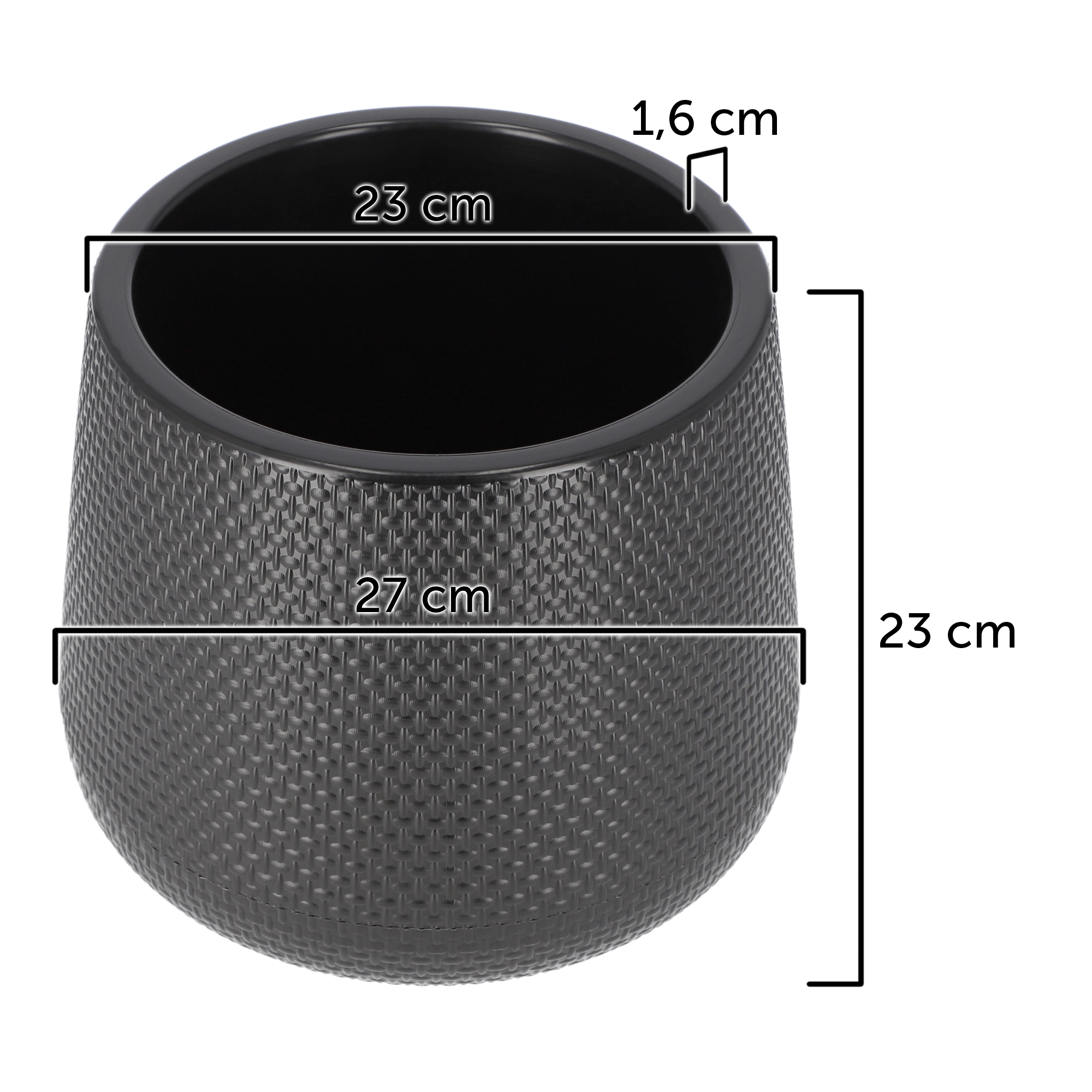 Doniczka z podstawką Peri 23 cm, czarna