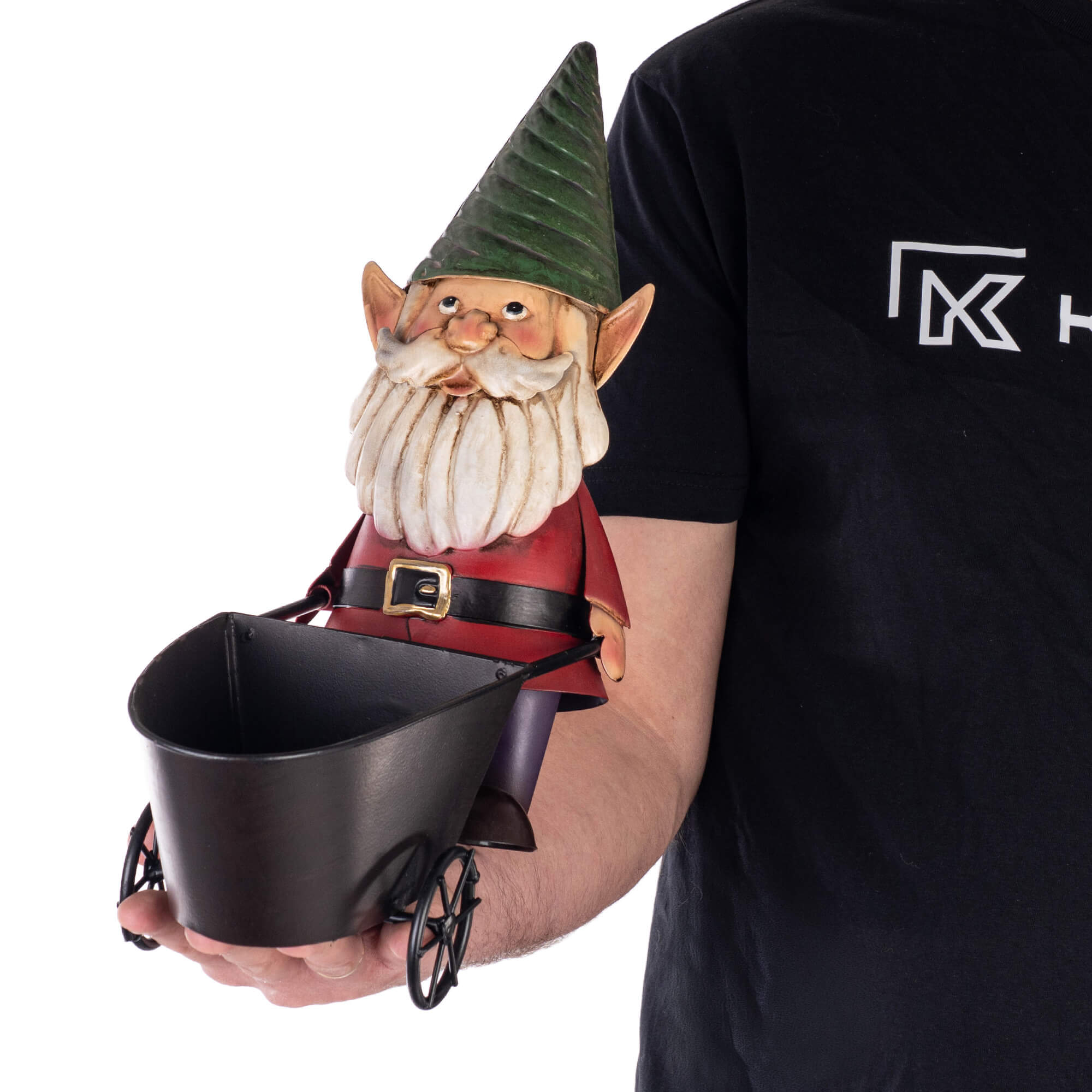 Figura ogrodowa Esson krasnal z wózkiem stalowa 34 cm