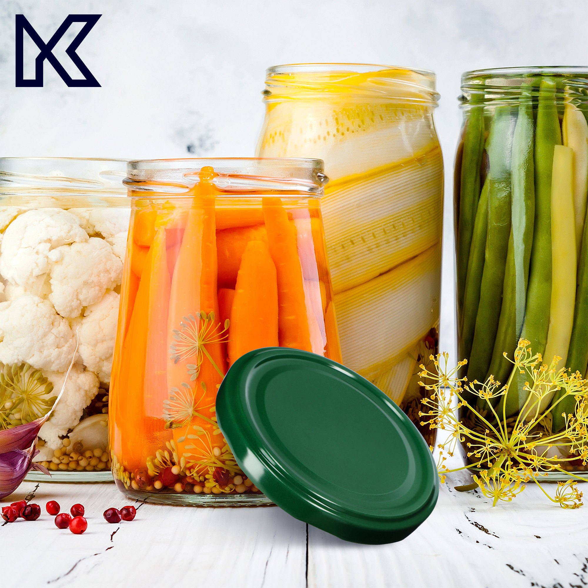 Metalowe wieczka do słoików Asen 10szt fi 63mm zielone