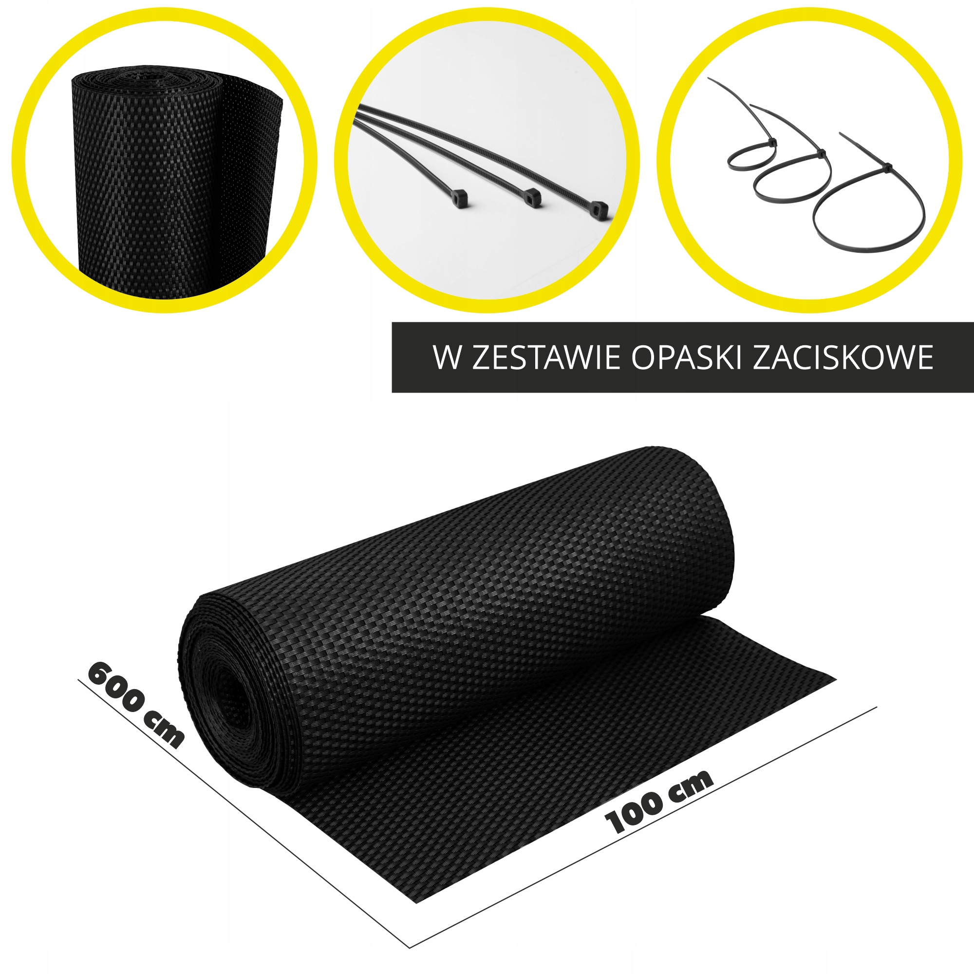 Osłona balkonowa 100 x 600 cm, czarna