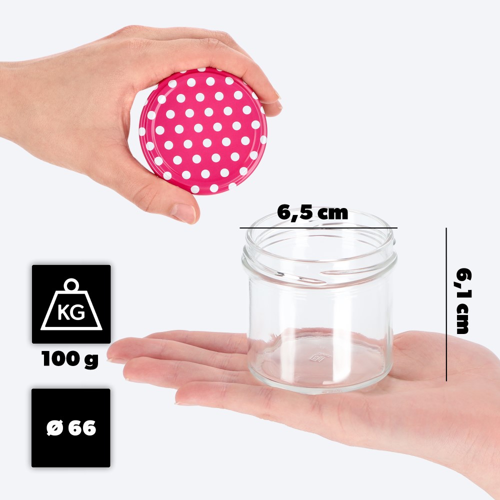 Słoiki Vigo 140ml 50szt 66mm + wieczko "Różowy groszek"