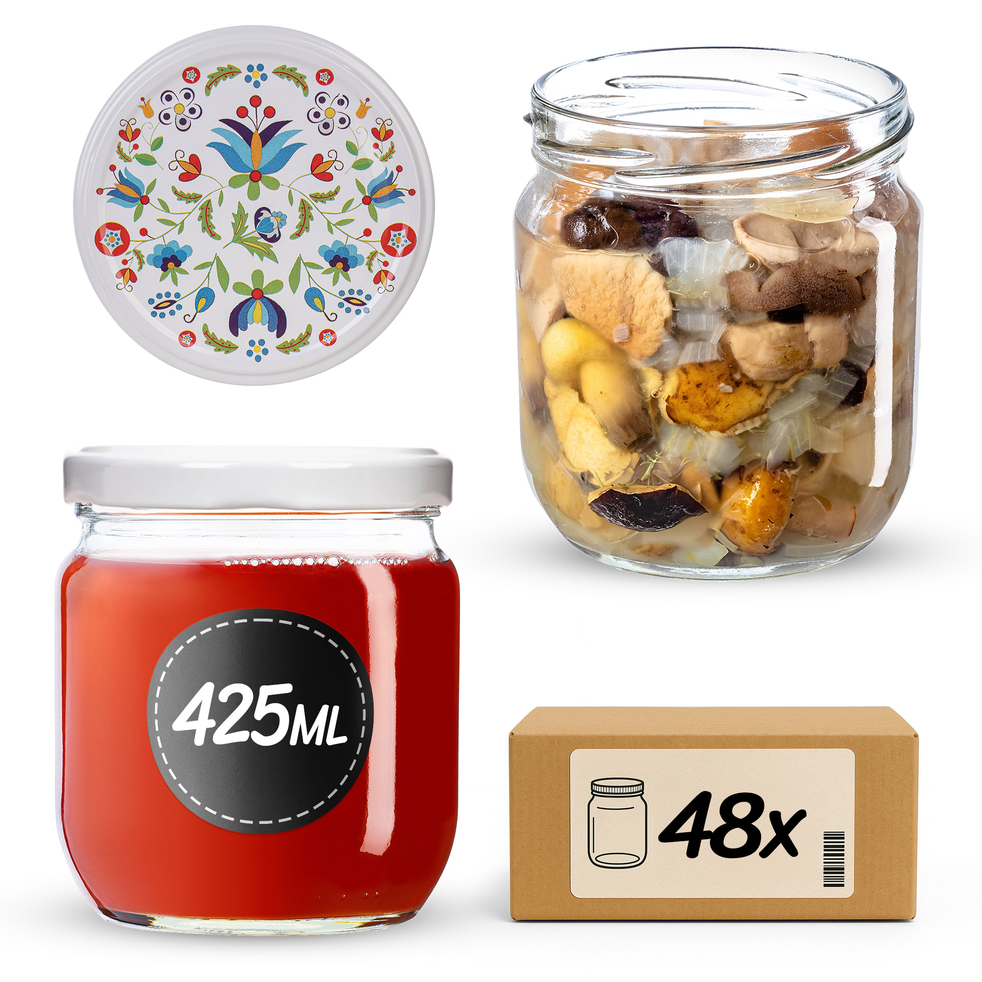 Słoiki na przetwory Salla 425ml fi82mm 48szt + wieczko Kaszuby