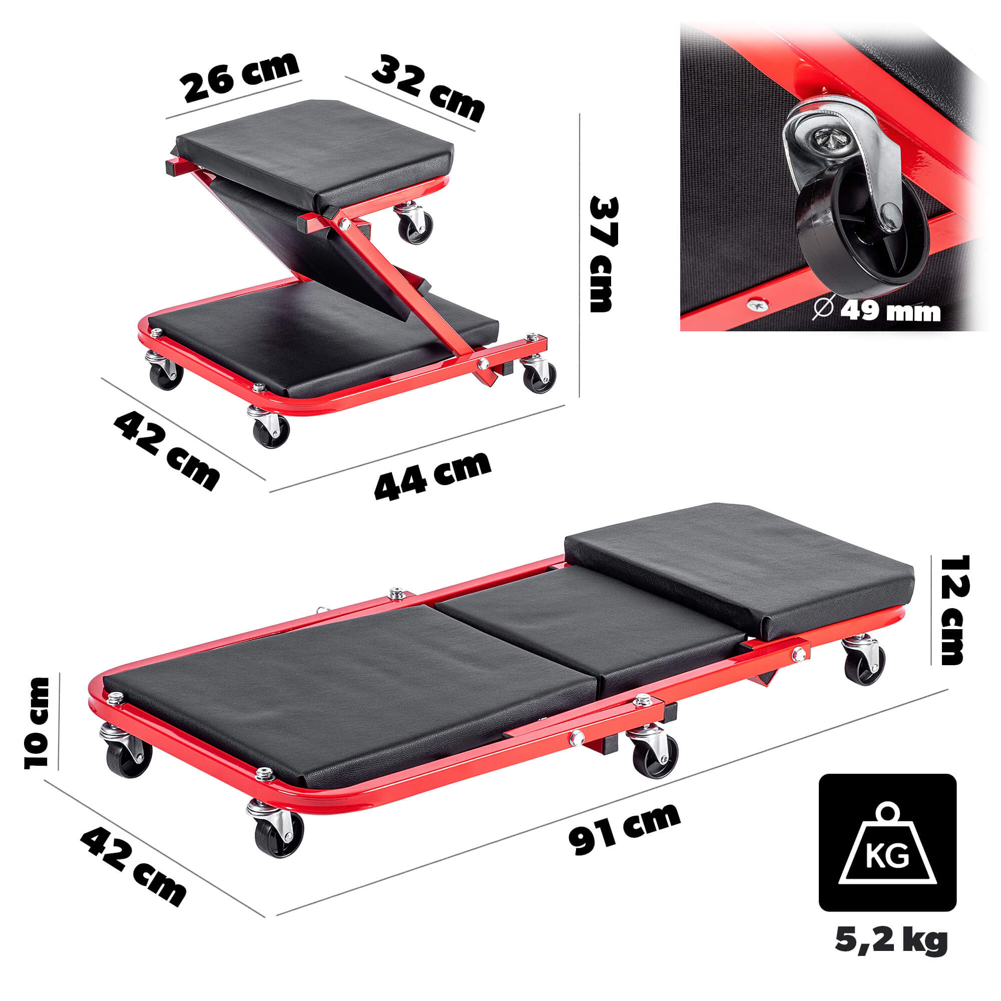 Składane siedzisko warsztatowe Auxon 91 x 42 cm czarno-czerwone