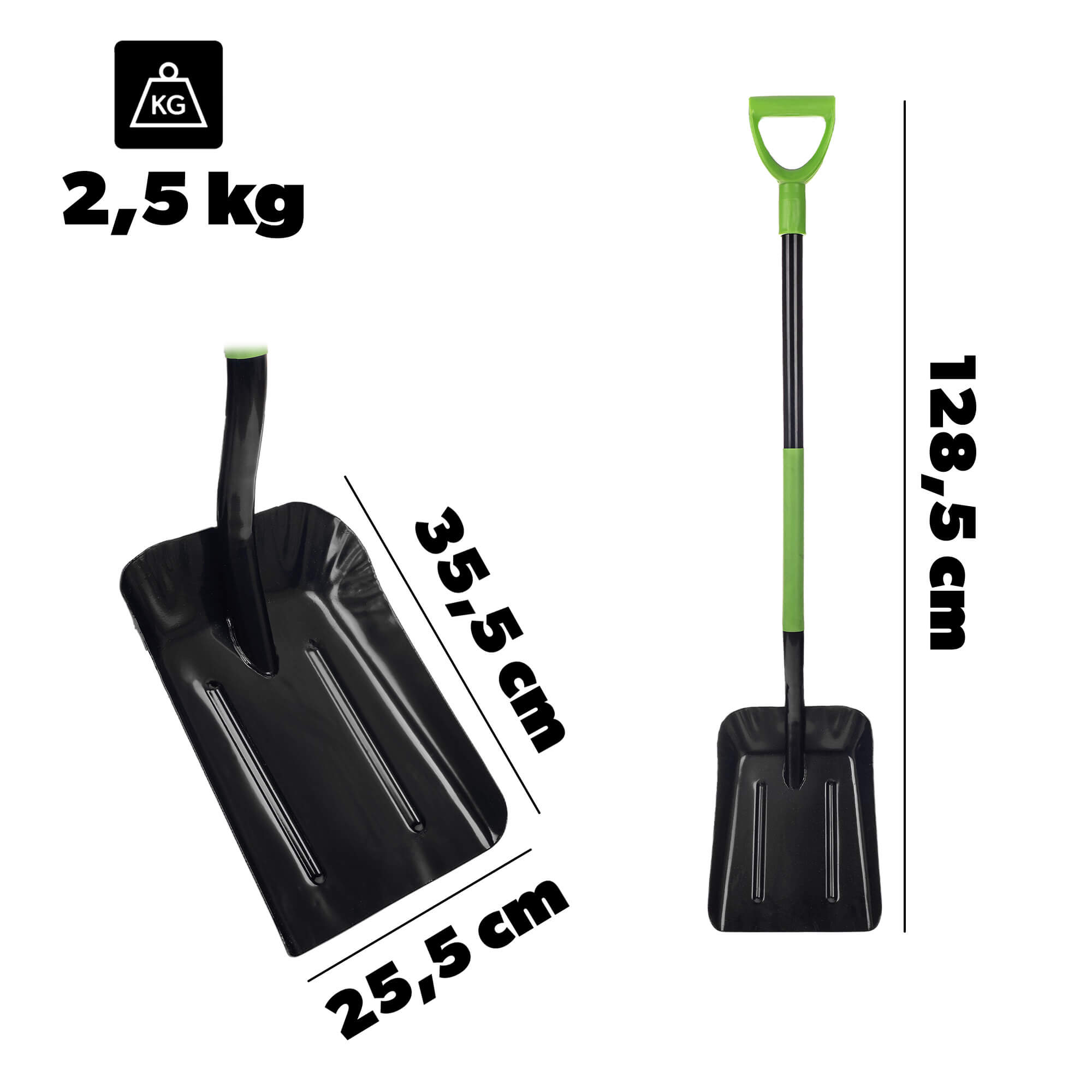 Stalowa łopata do węgla Roust 128 x 25 cm czarno-zielona