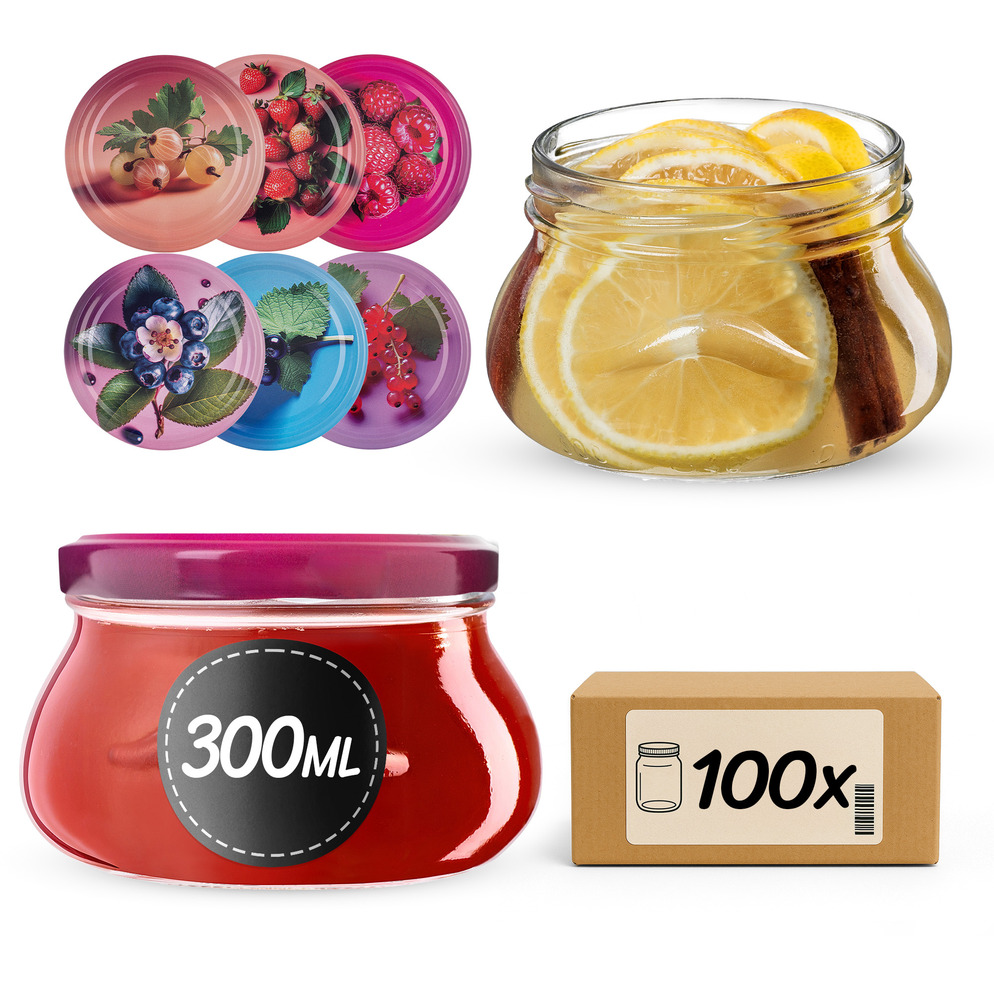 Słoiki na przetwory Raja 300ml fi82mm 100szt + wieczko Jagodowy mix