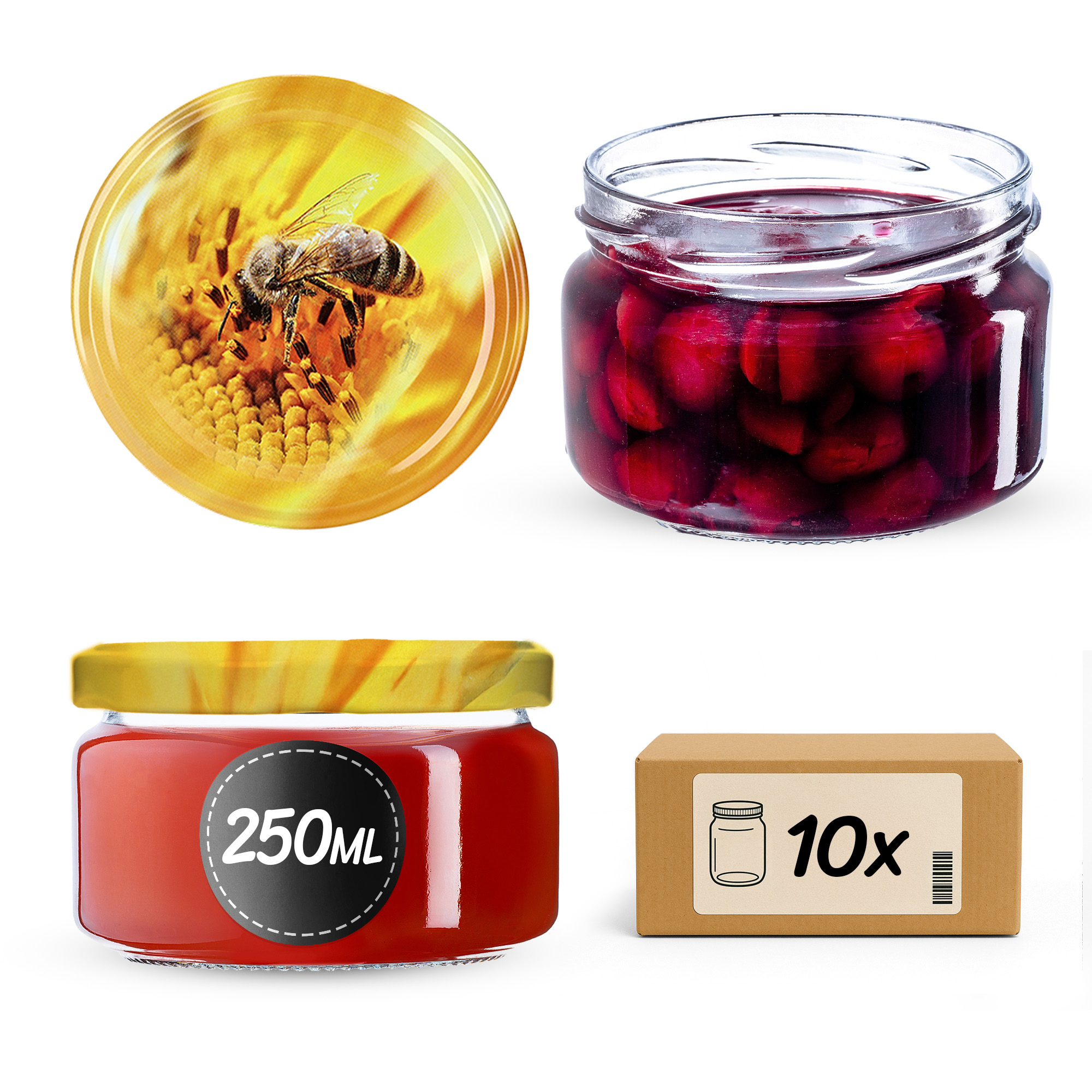 Słoiki na przetwory Denia 250ml 10szt 82mm + wieczko "Pszczoła"