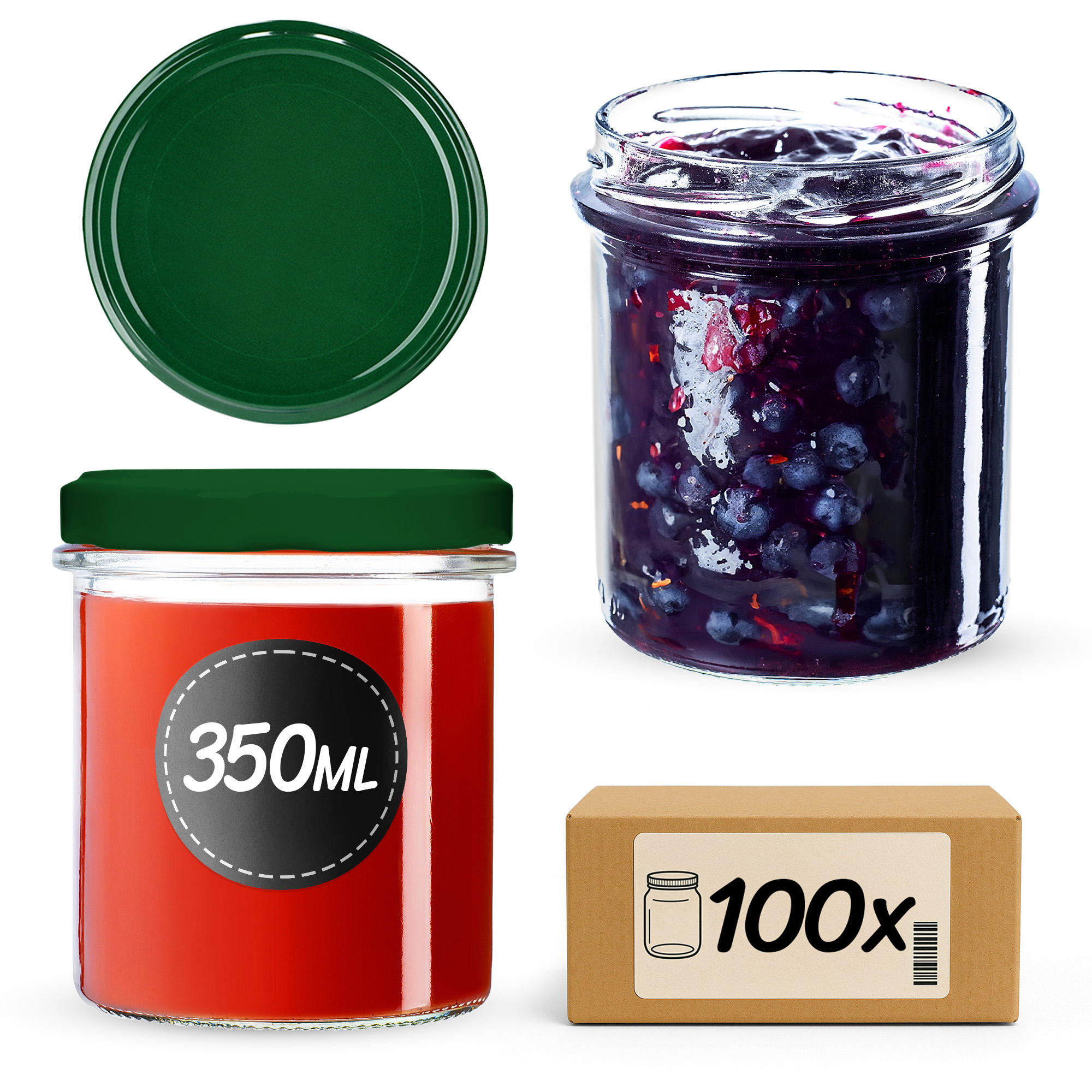 Słoiki na przetwory Avila 350ml 100szt 82mm + wieczka zielone