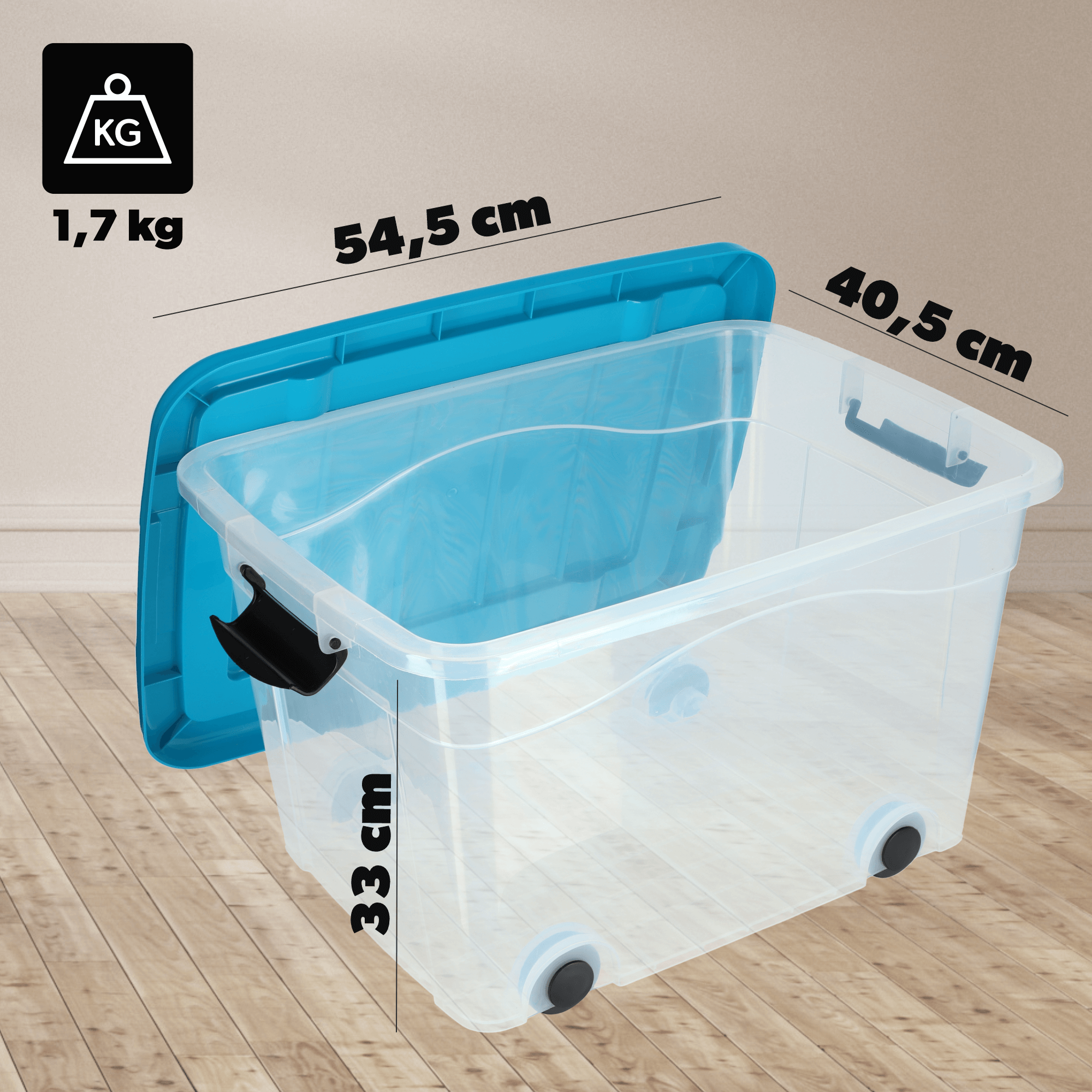 Plastikowy pojemnik na kółkach Vado 40L, niebieski