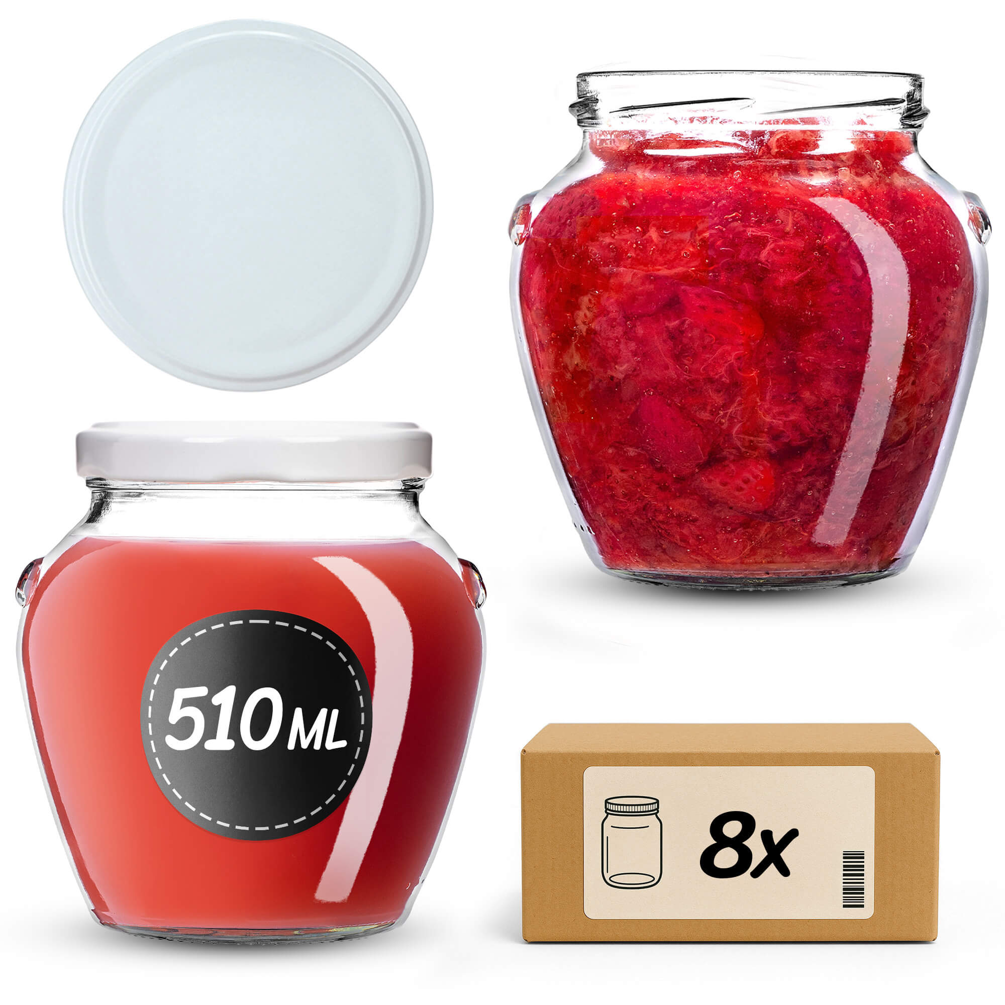 Słoiki na przetwory Sassa 580ml 8szt 82mm + wieczka białe