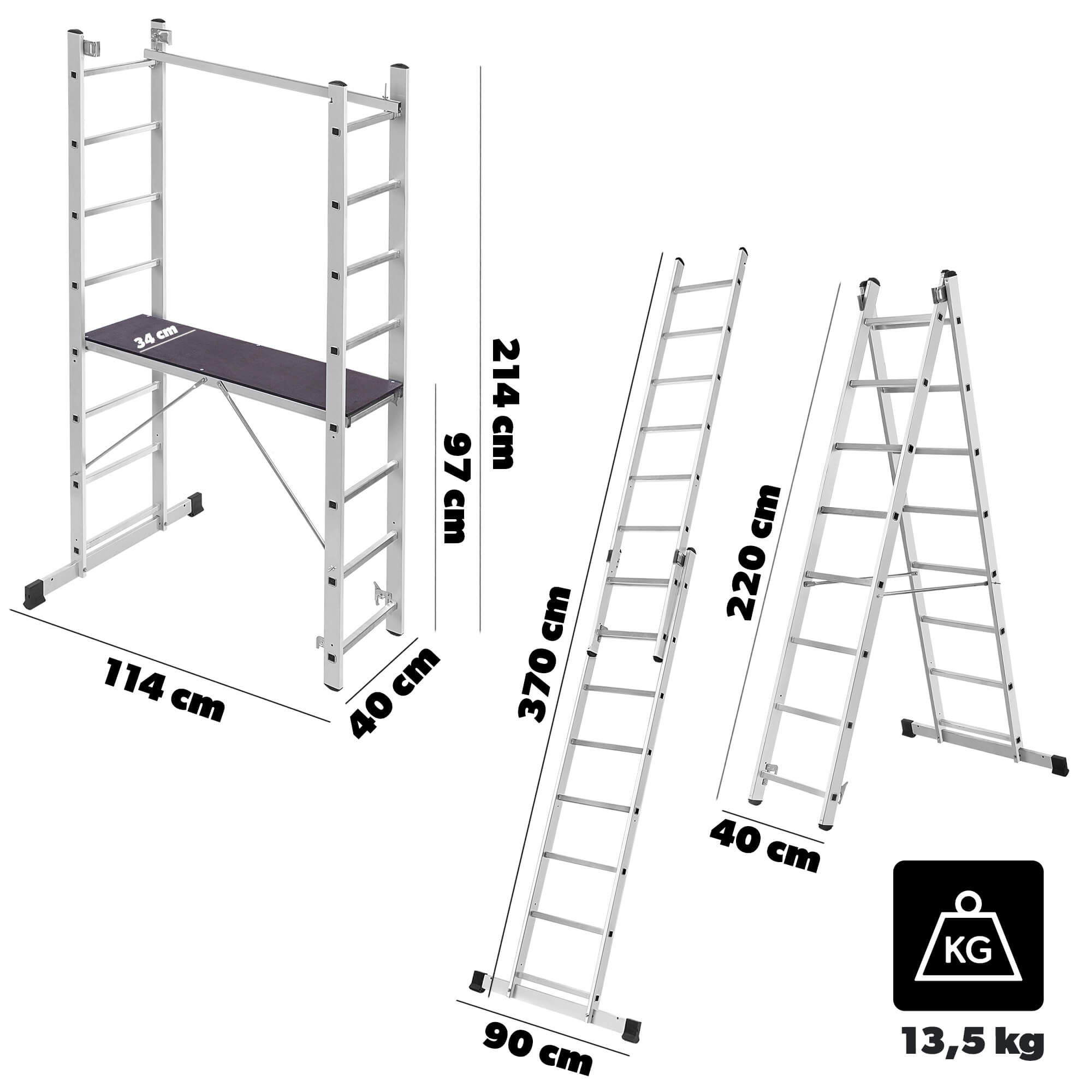 Aluminiowe rusztowanie drabinowe Vadans 370 cm