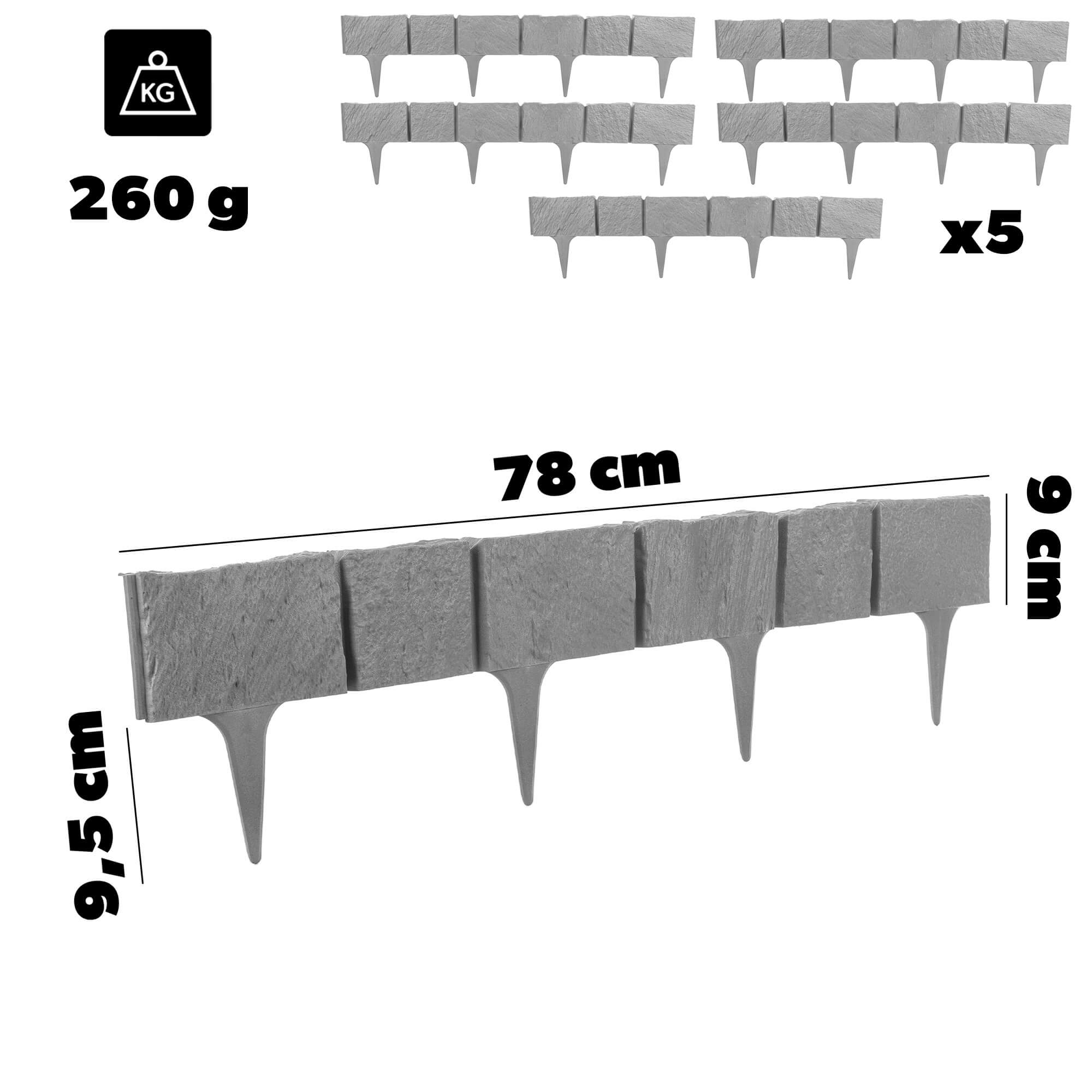Obrzeże ogrodowe Averton 78 x 9 cm szary kamień 5 szt.