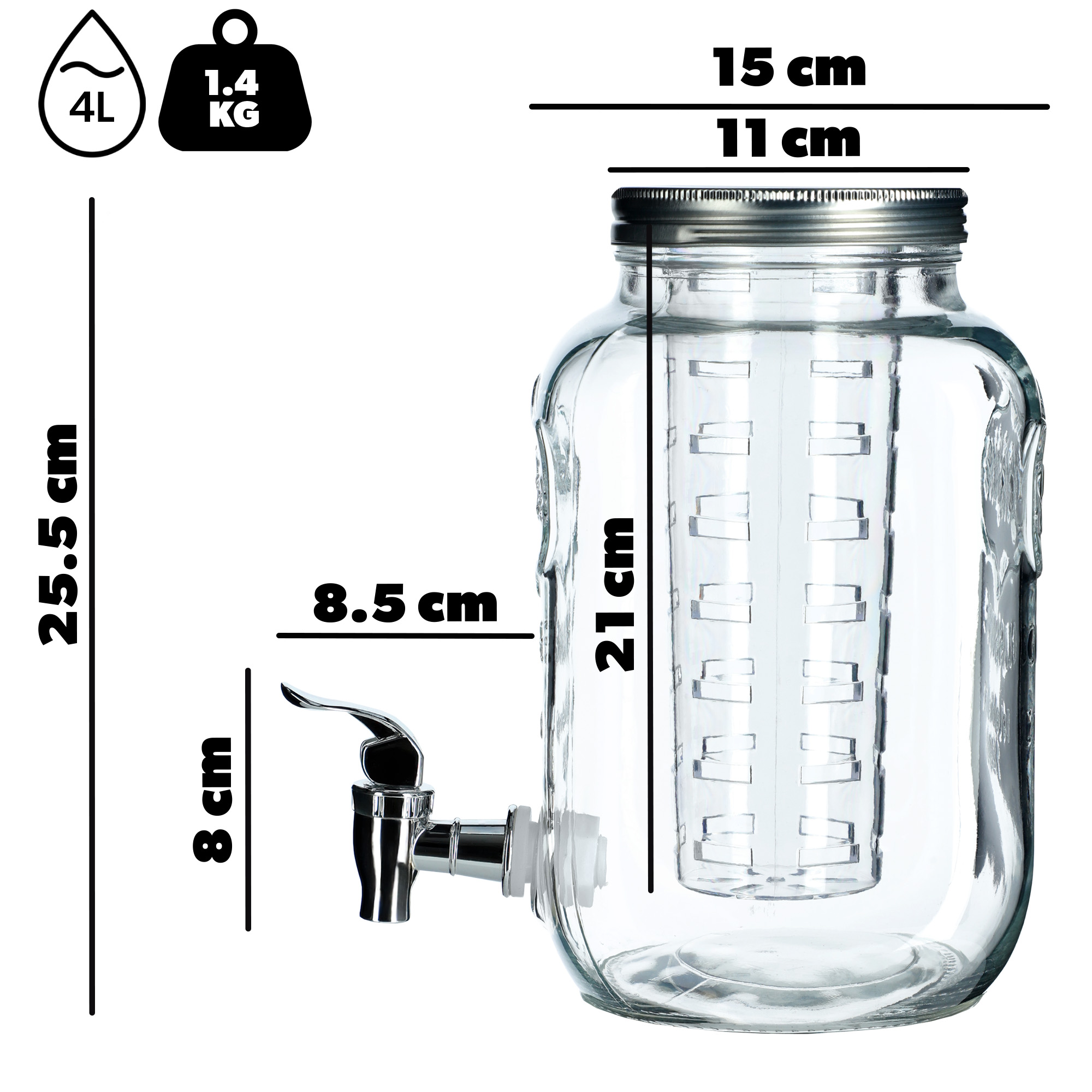 Słój z kranikiem 4L na lemoniadę i wkładem Rodez