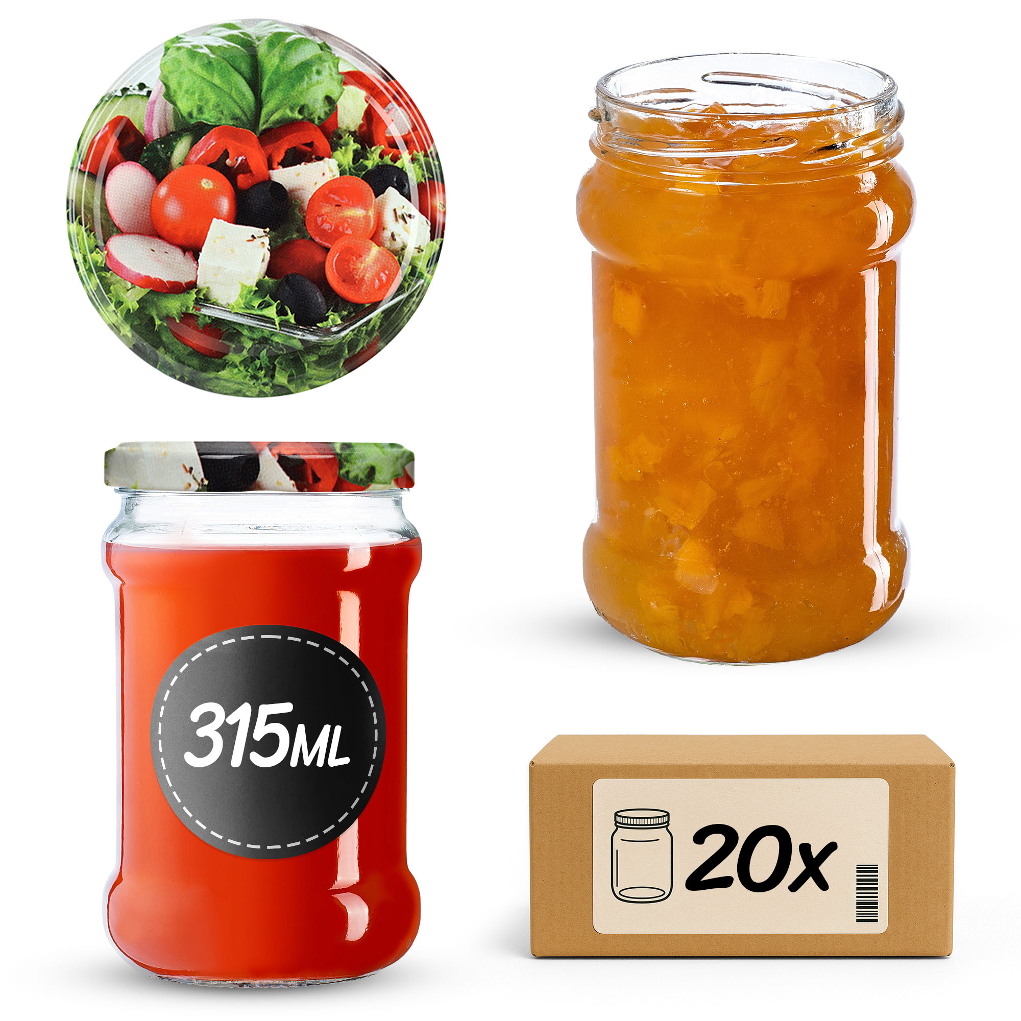 Słoiki na przetwory Seno 315ml 20szt 66mm + wieczka "Mix warzyw"