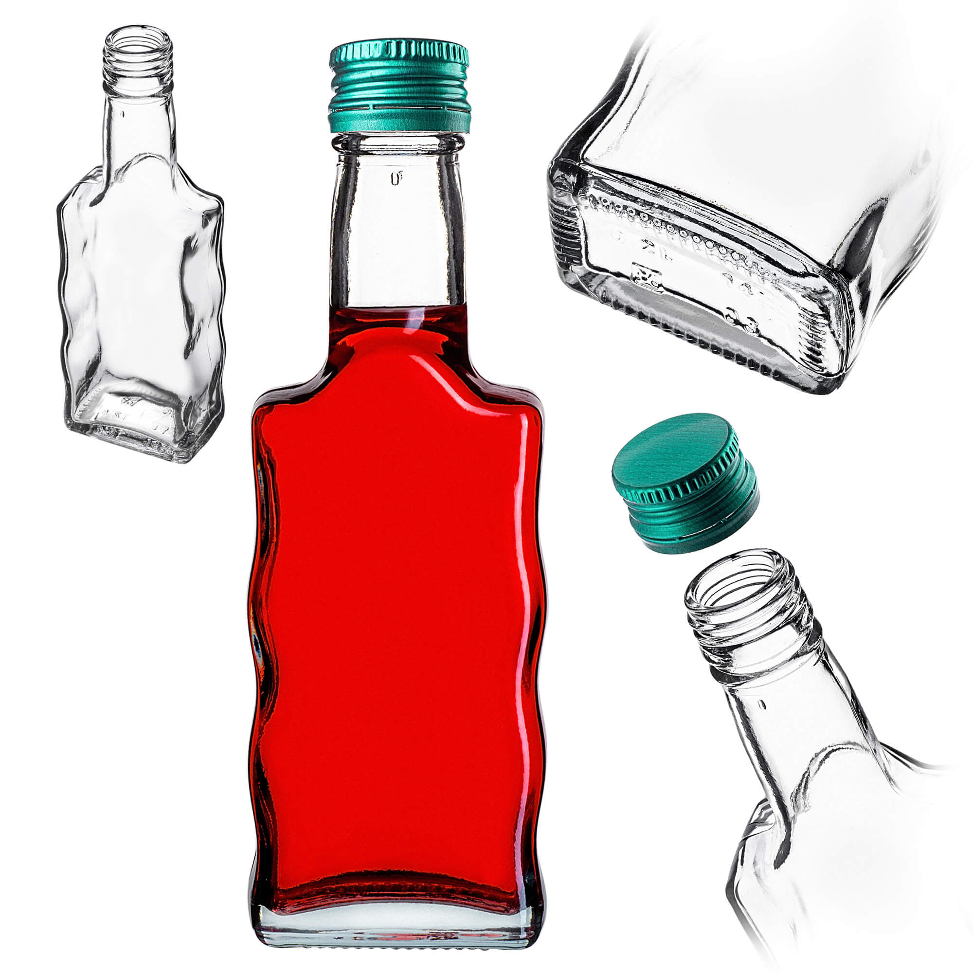 Szklana butelka na nalewkę Fala 200ml z zieloną zakrętką 1 szt.
