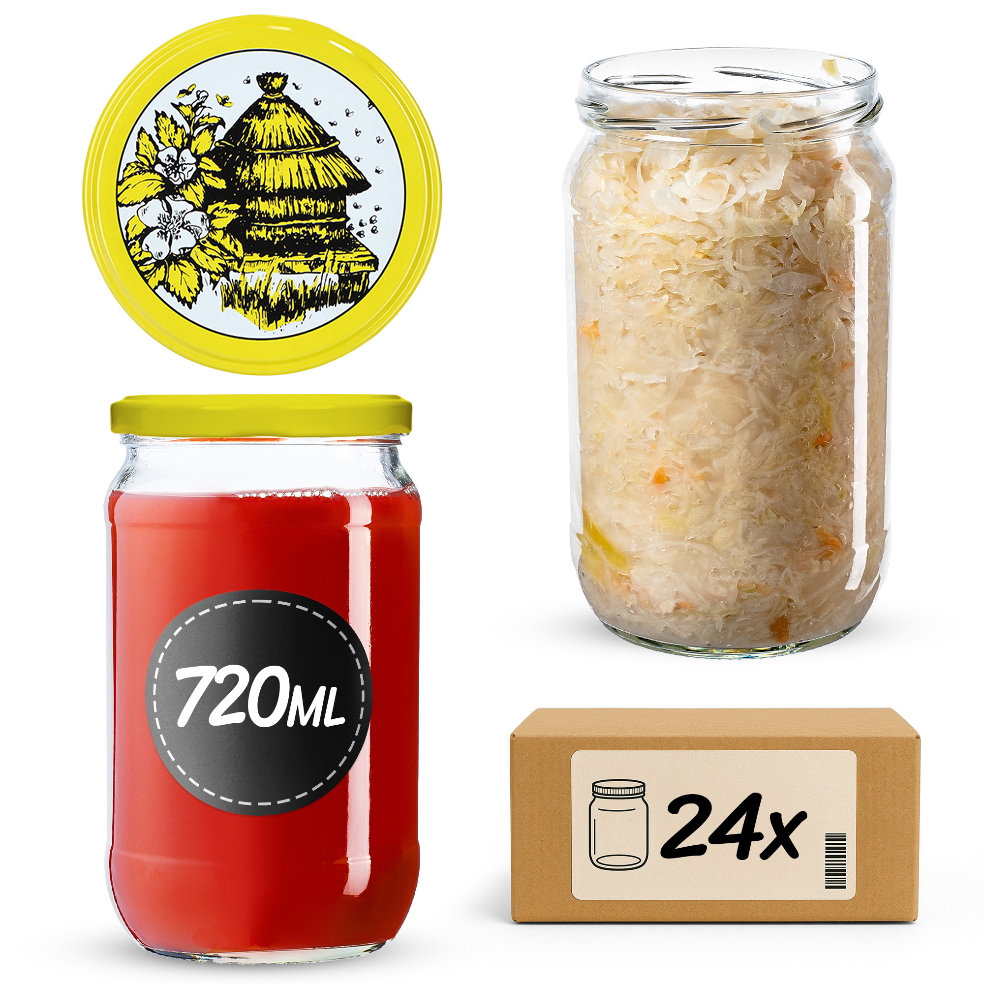 Słoiki na przetwory Niva 720ml 24szt 82mm + wieczka "Pszczoły"