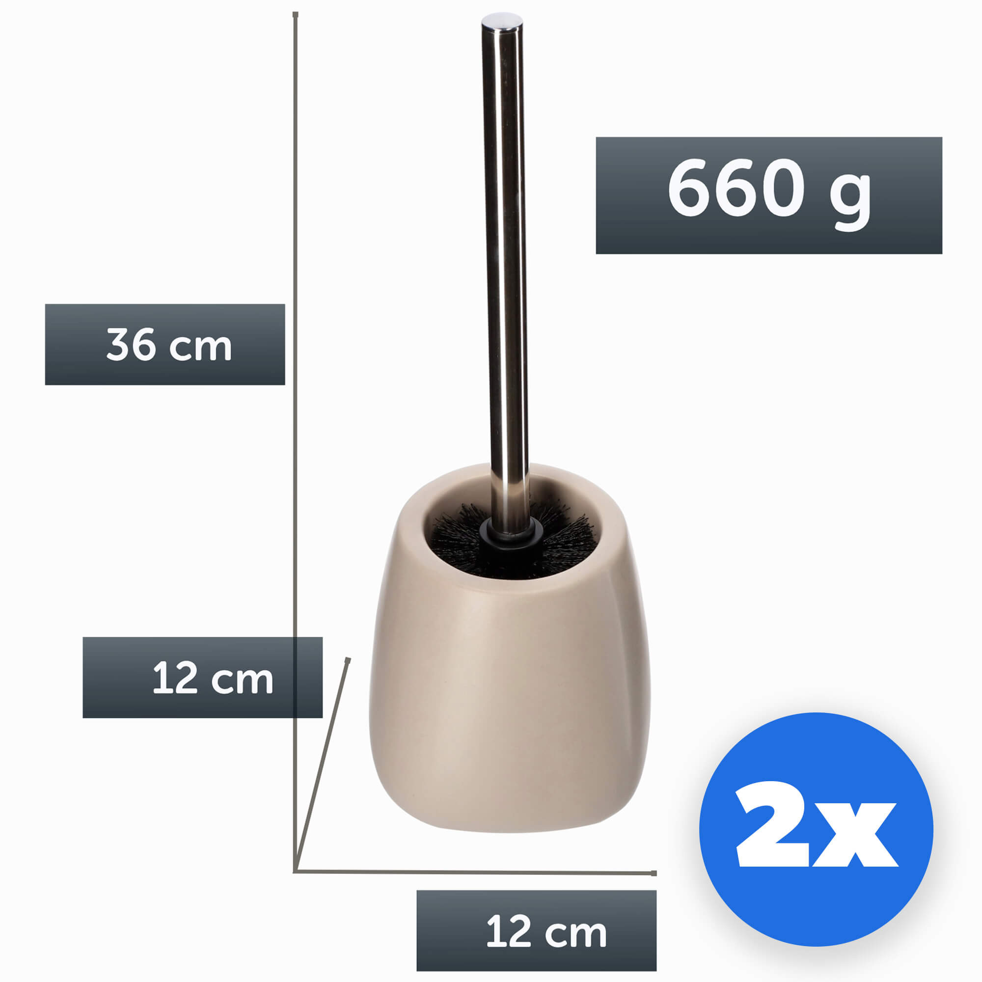 Szczotka WC Palmi 36 x 12 cm, beżowa 2 szt.