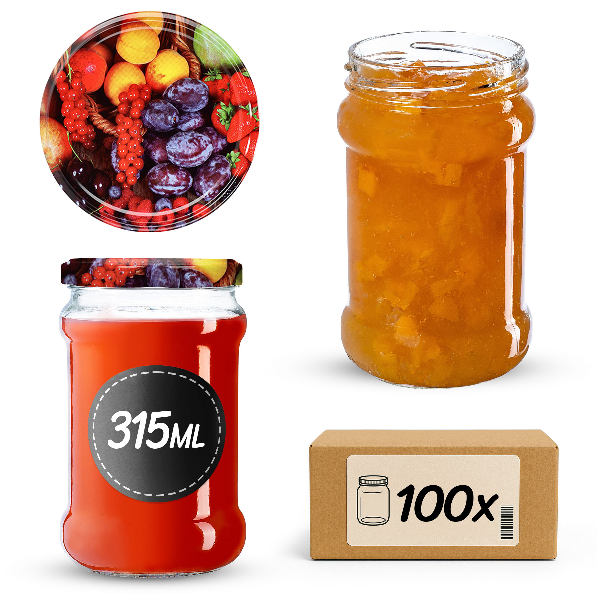 Słoiki na przetwory Seno 315ml 100szt 66mm + wieczka "Mix owoców"