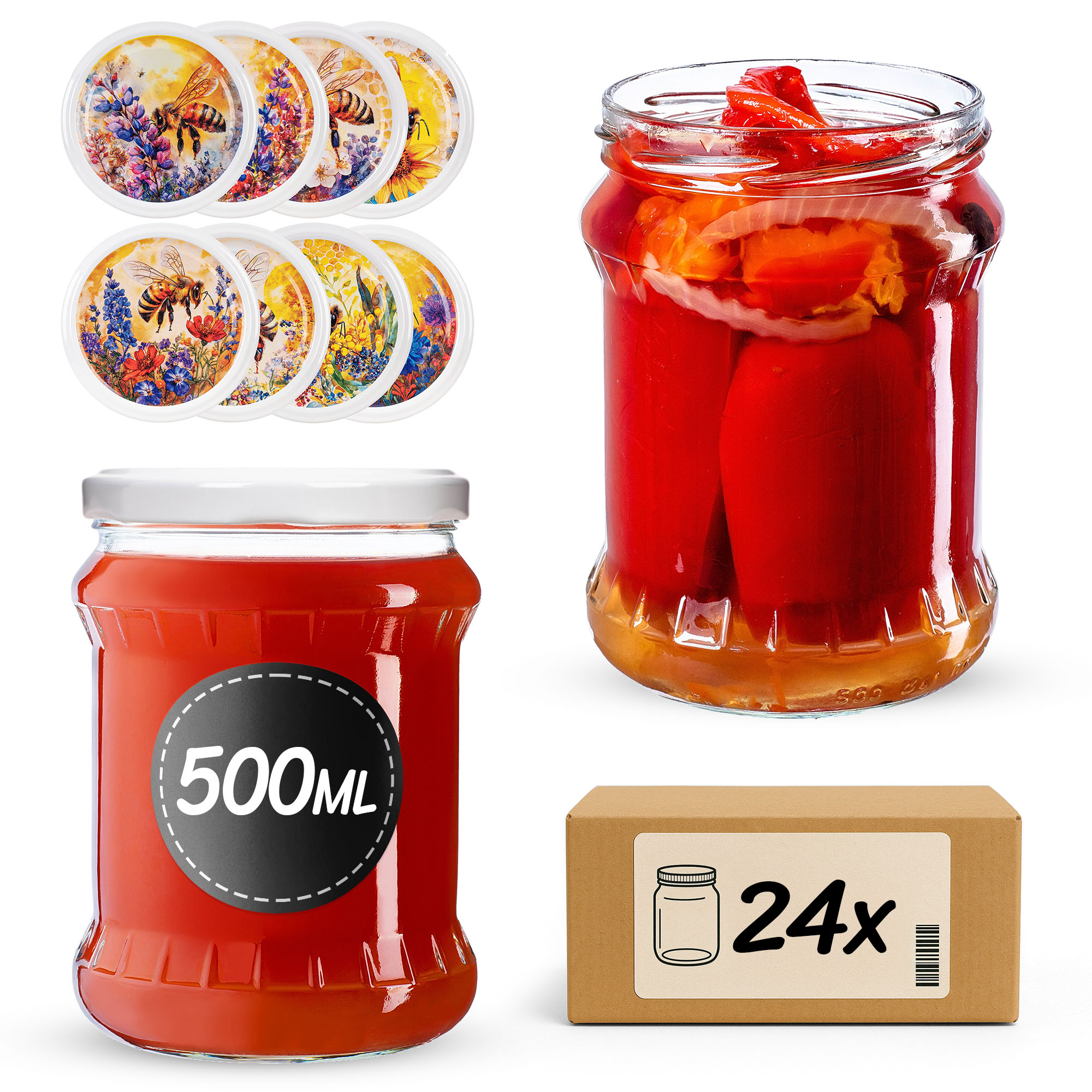 Słoiki na przetwory Kisko 500ml fi82mm 24szt + wieczko Bee of the field