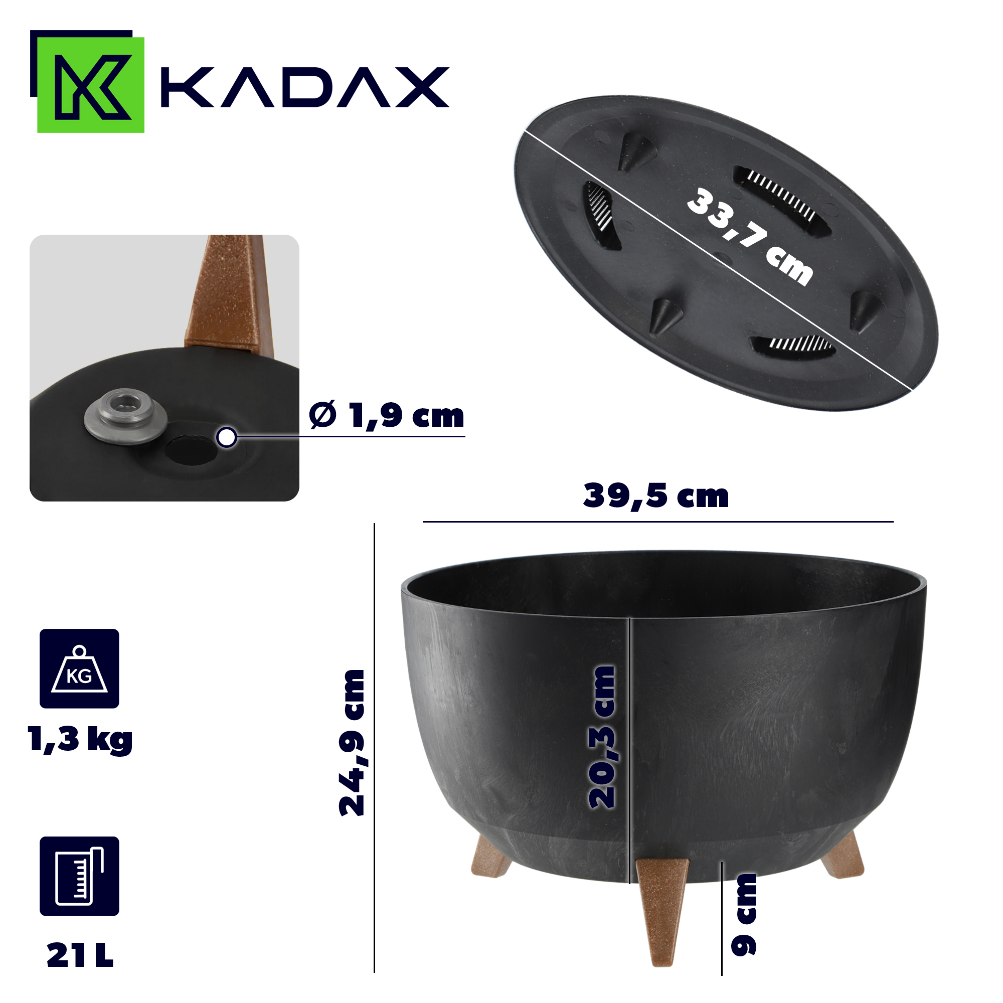 Misa na kwiaty z nóżkami Mably 40cm czarny beton