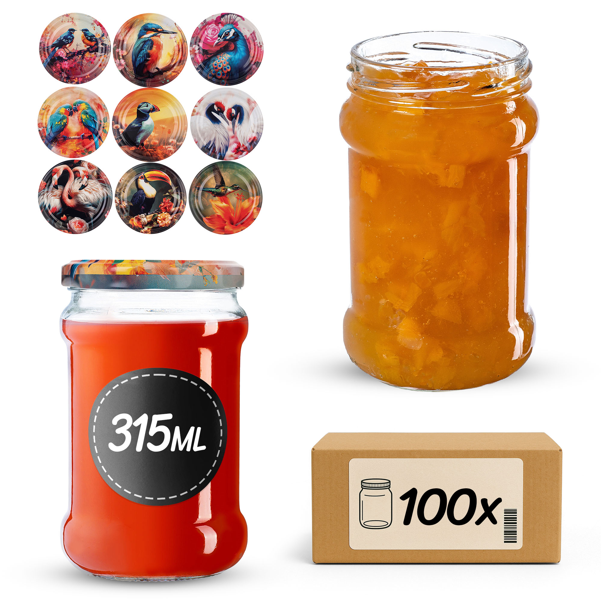 Słoiki na przetwory Seno 315ml fi66mm 100szt + wieczko Ptaki