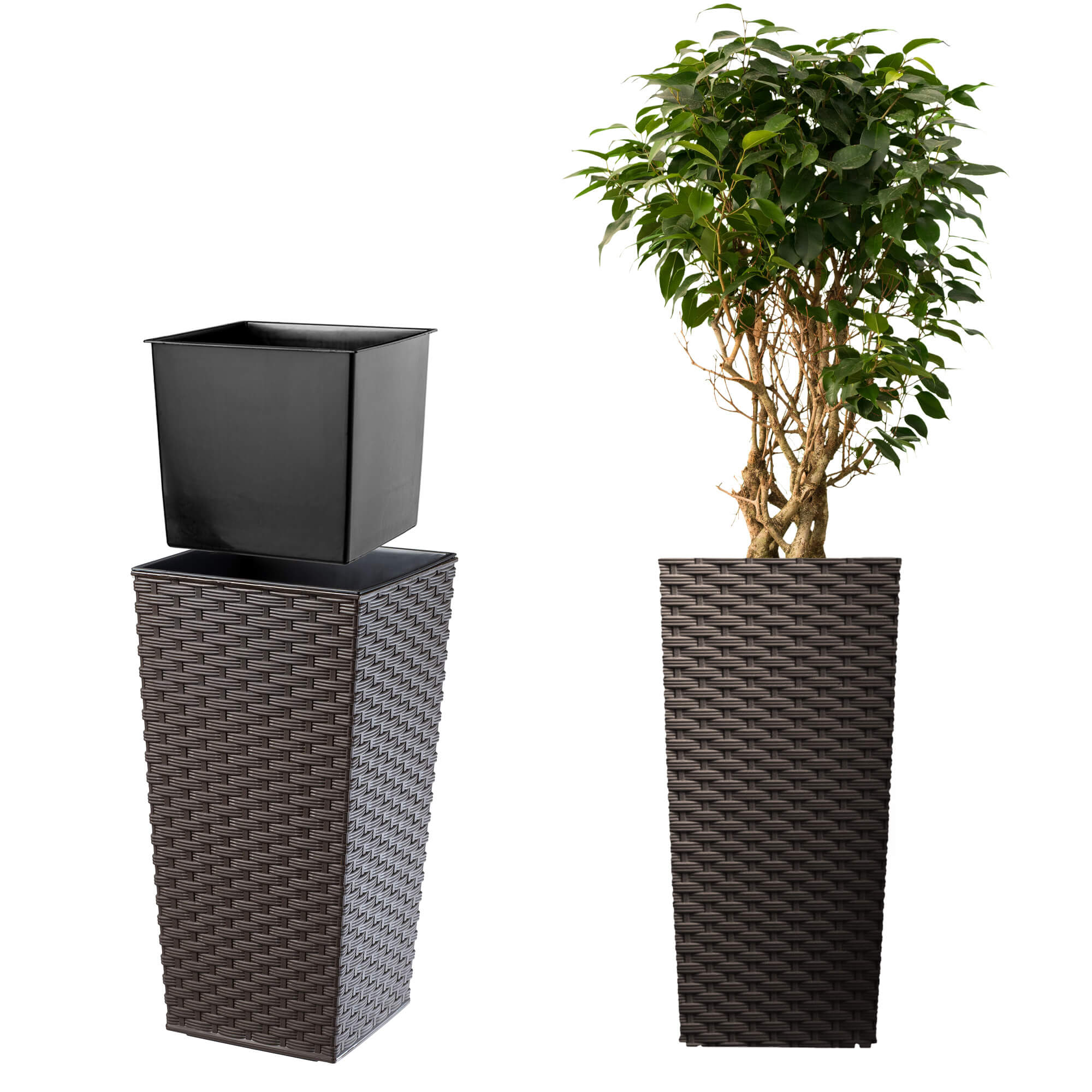 Donica na kwiaty z wkładem Pesaro rattan 40 cm, mokka
