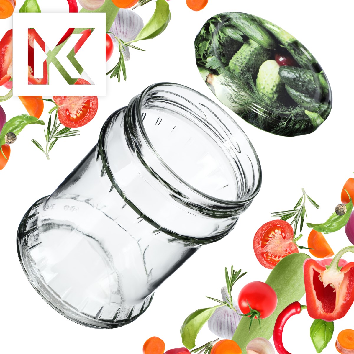Słoiki na przetwory Kisko 500ml 16szt 82mm + wieczka "Ogórki"