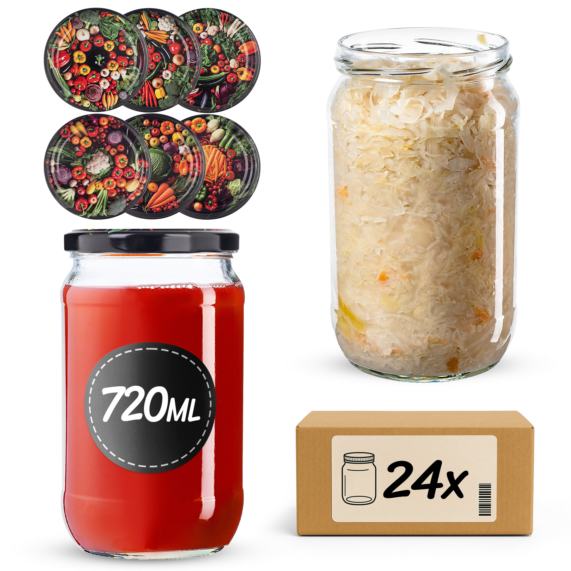 Słoiki na przetwory Niva 720ml fi82mm 24szt + wieczko Warzywa mix