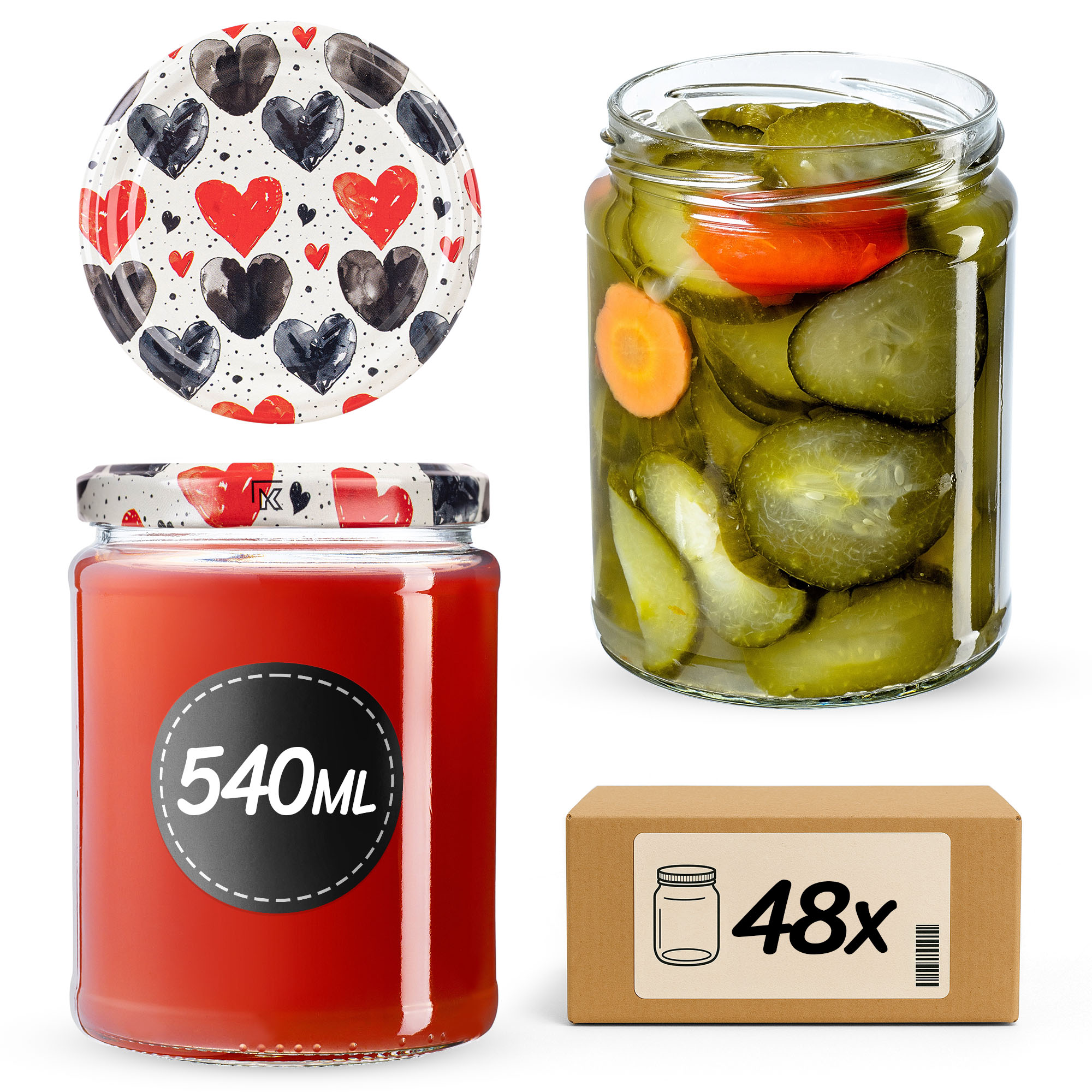 Słoiki na przetwory Maki 540ml fi82mm 48szt + wieczko Serca