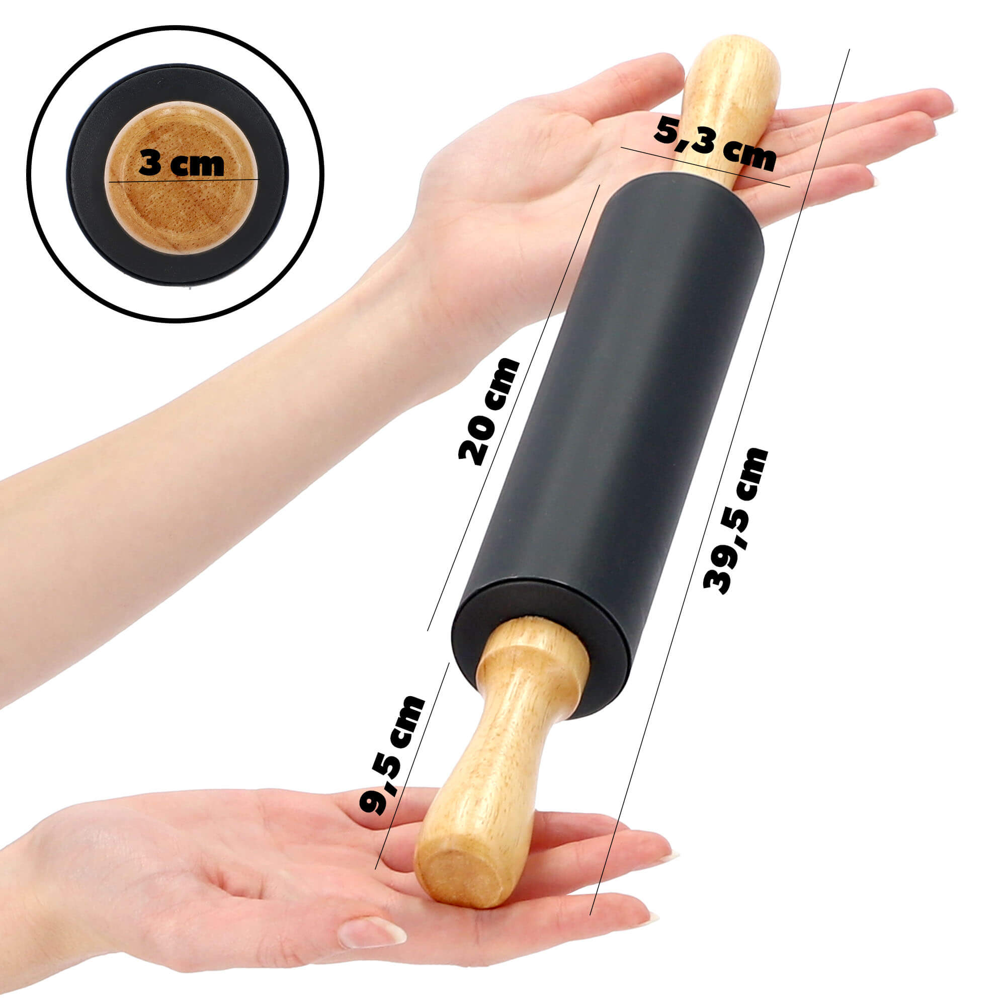 Silikonowy wałek do ciasta Pallud 40 cm, czarny