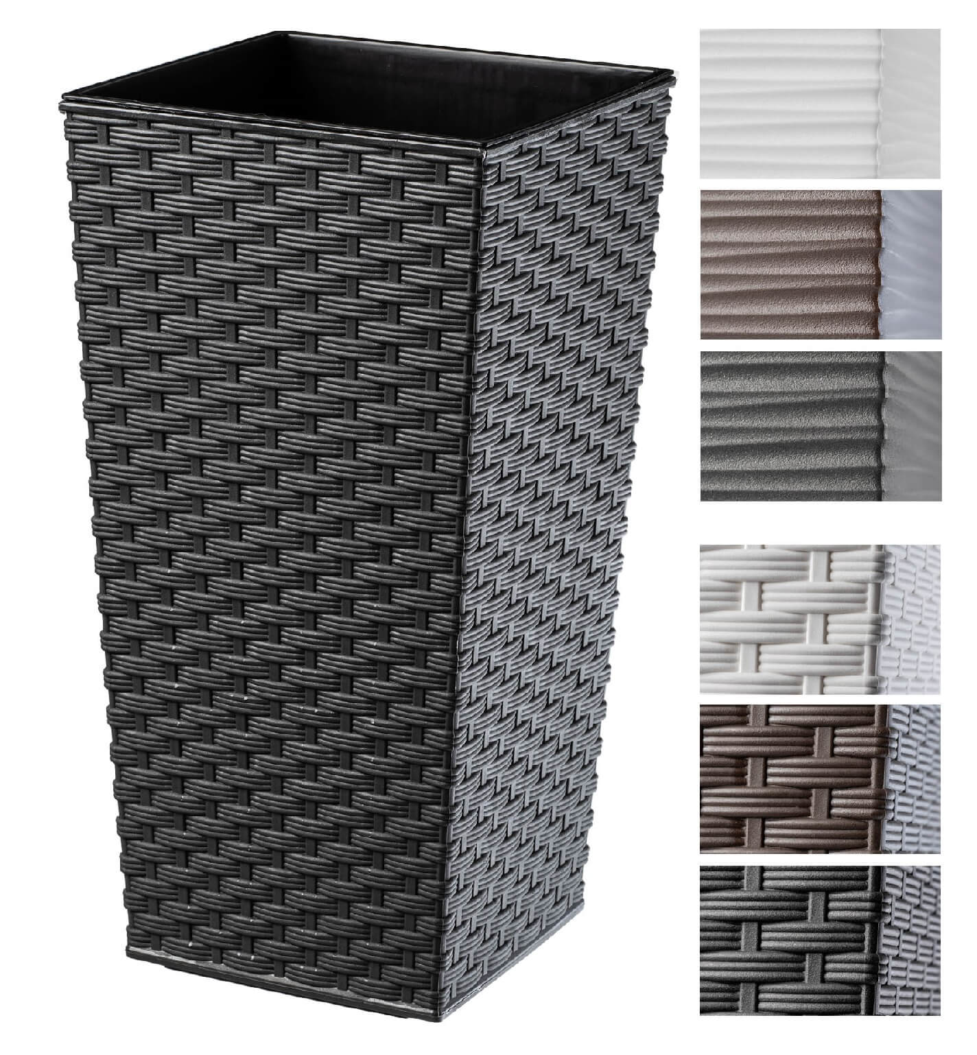 Donica na kwiaty z wkładem Pesaro rattan 40 cm, czarna