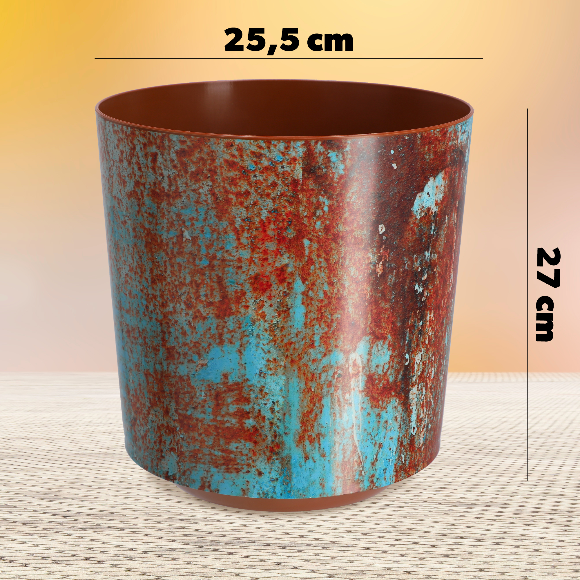 Osłonka na doniczkę Belvi 25 cm, niebiesko-brązowa