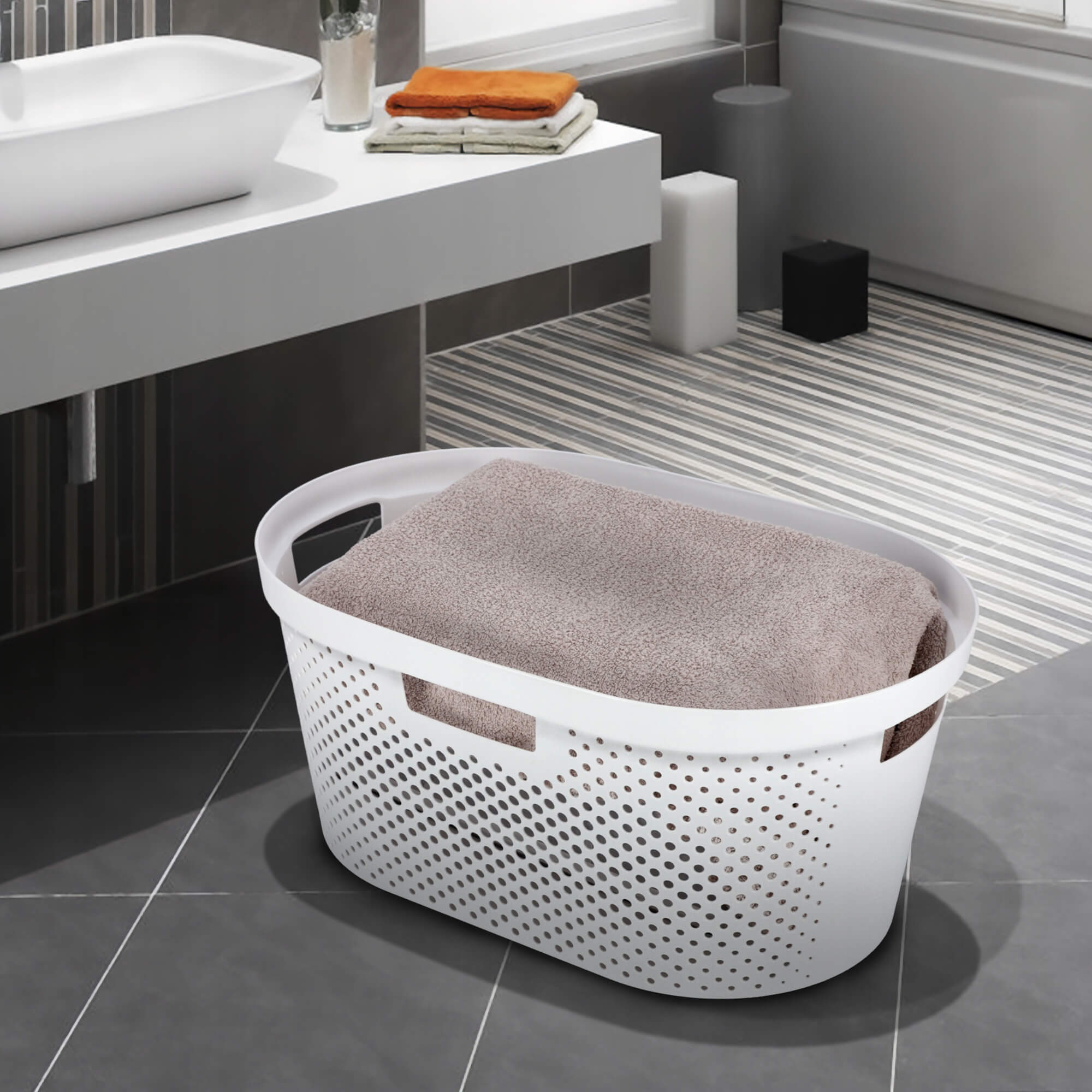 Kosz z pokrywą 60L + pojemnik 45L Curver Infinity biały