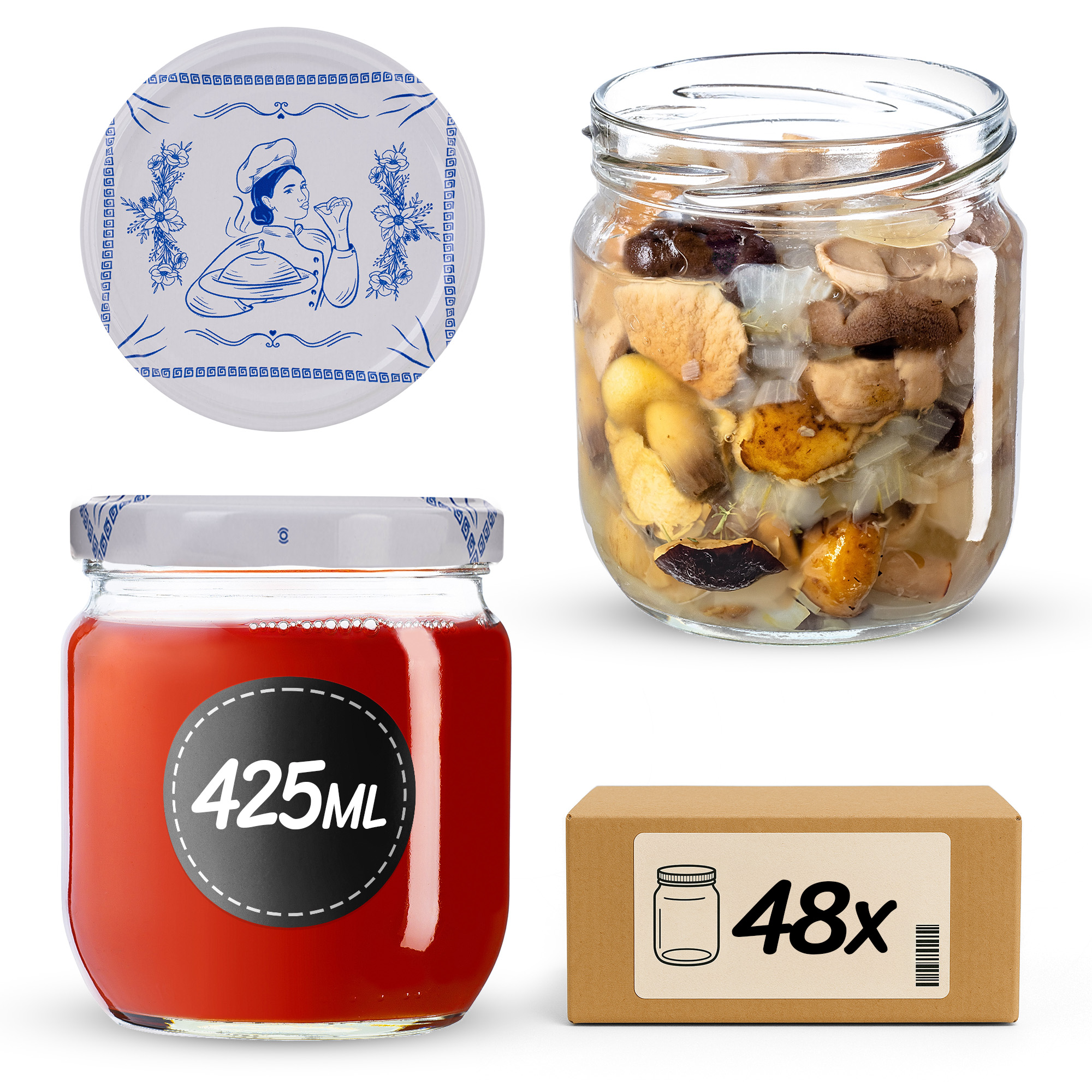 Słoiki na przetwory Salla 425ml fi82mm 48szt + wieczko Makatka
