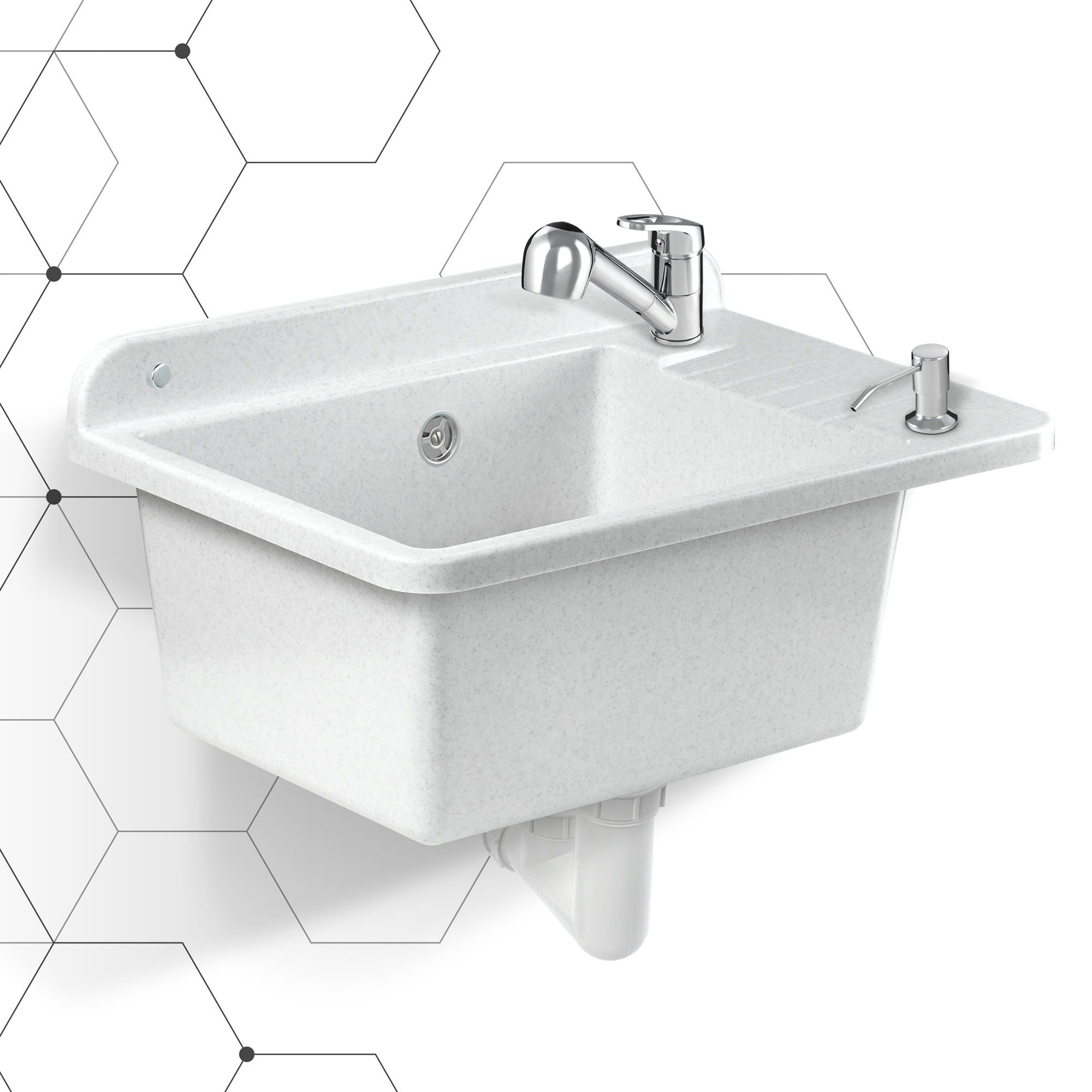 Zlew gospodarczy z baterią i dozownikiem Gospo, biały