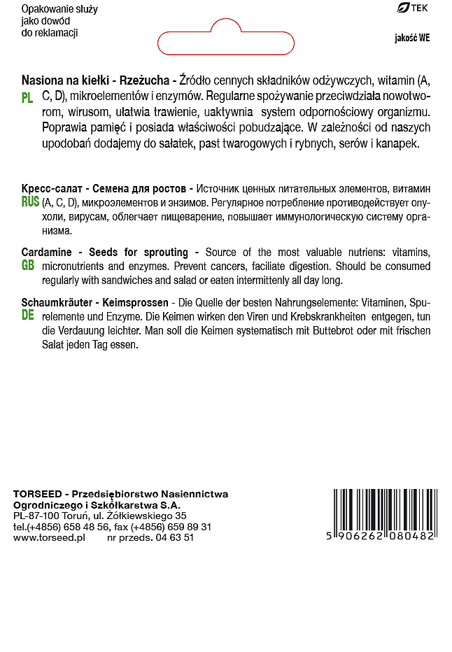 Nasiona na kiełki Rzeżucha 30g
