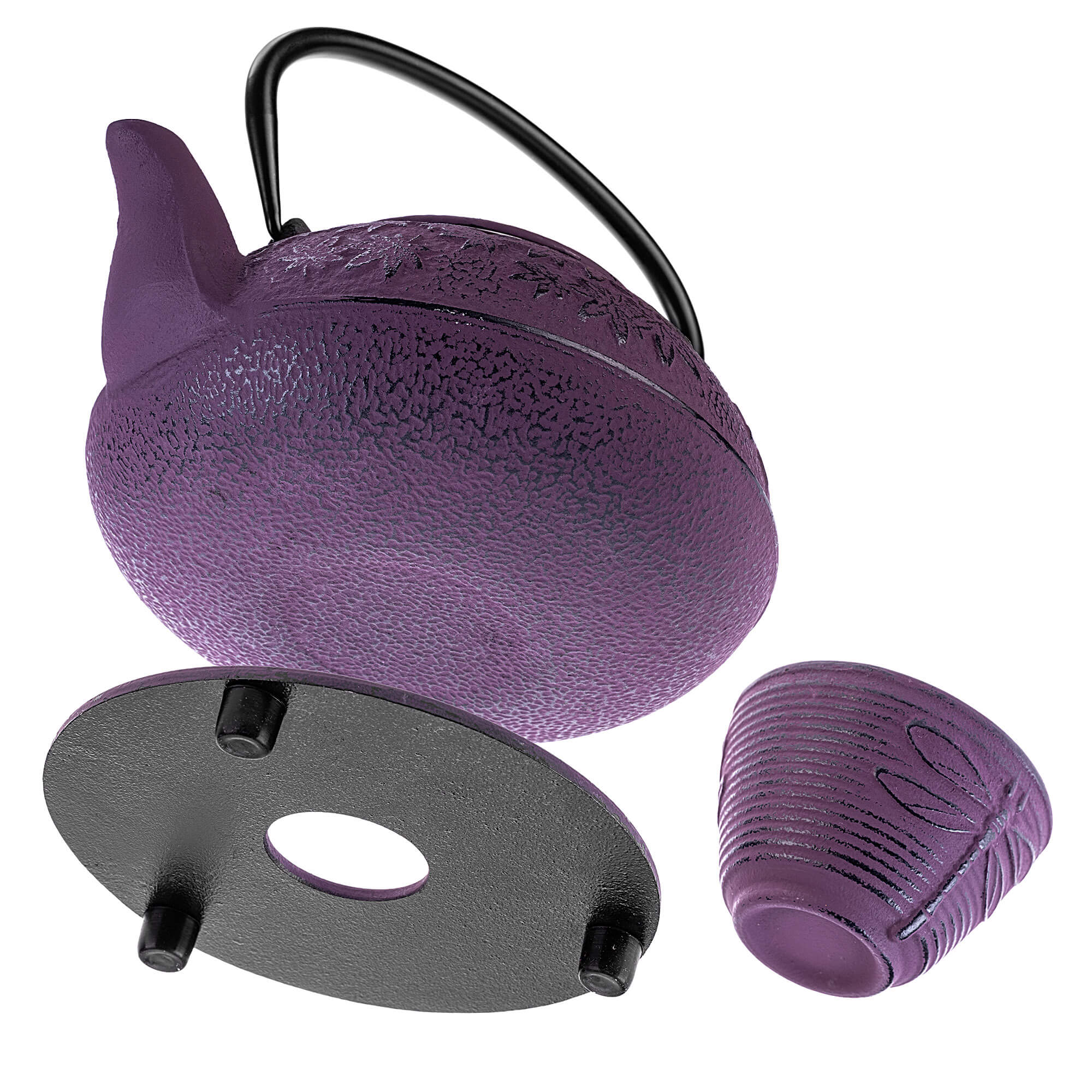 Czajnik żeliwny z czarkami i zaparzaczem Genua fioletowy