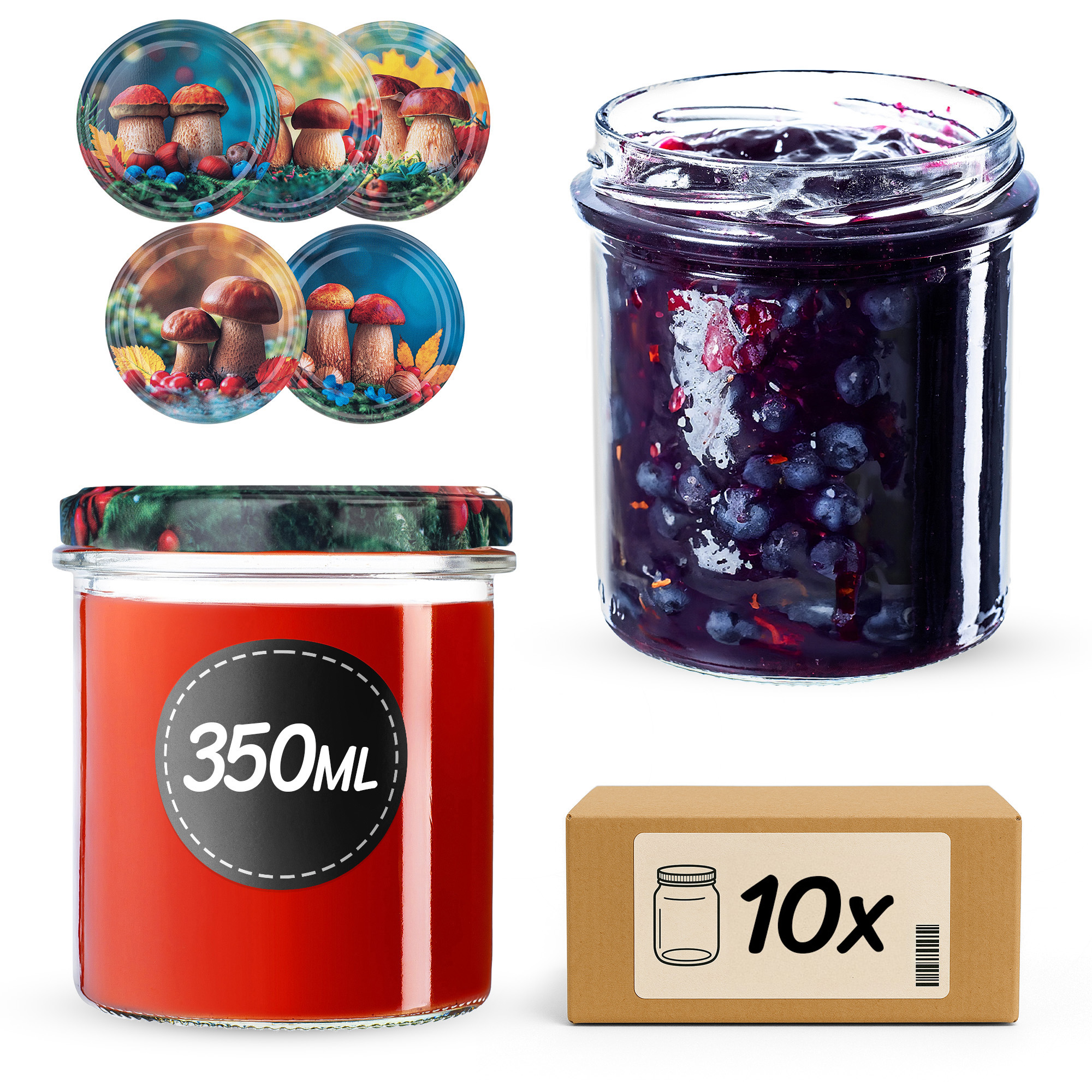 Słoiki na przetwory Avila 350ml fi82mm 10szt + wieczko Grzyb polski